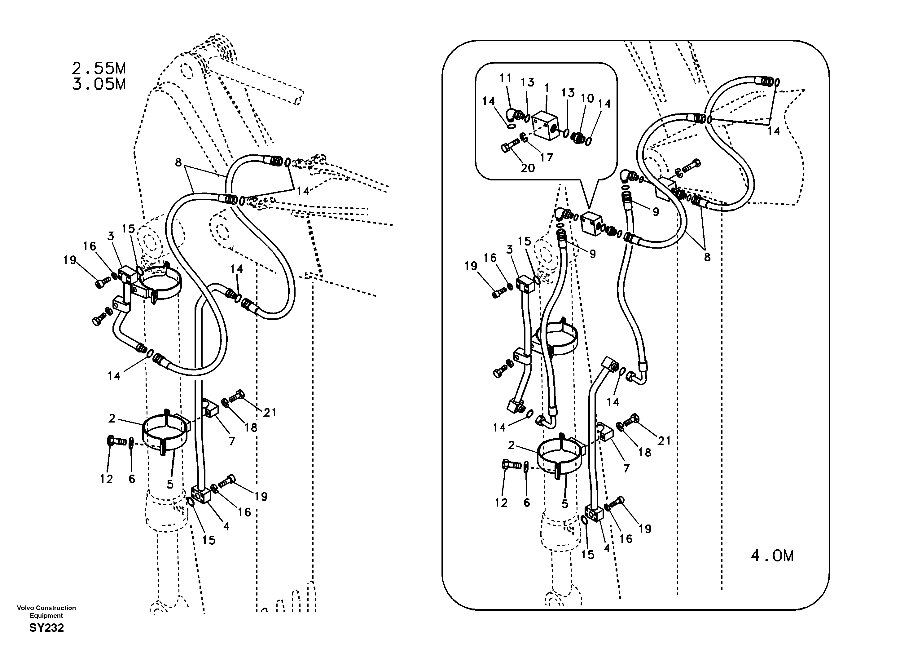 Working hydraulic, bucket cylinder on dipper arm — volvo parts diagram