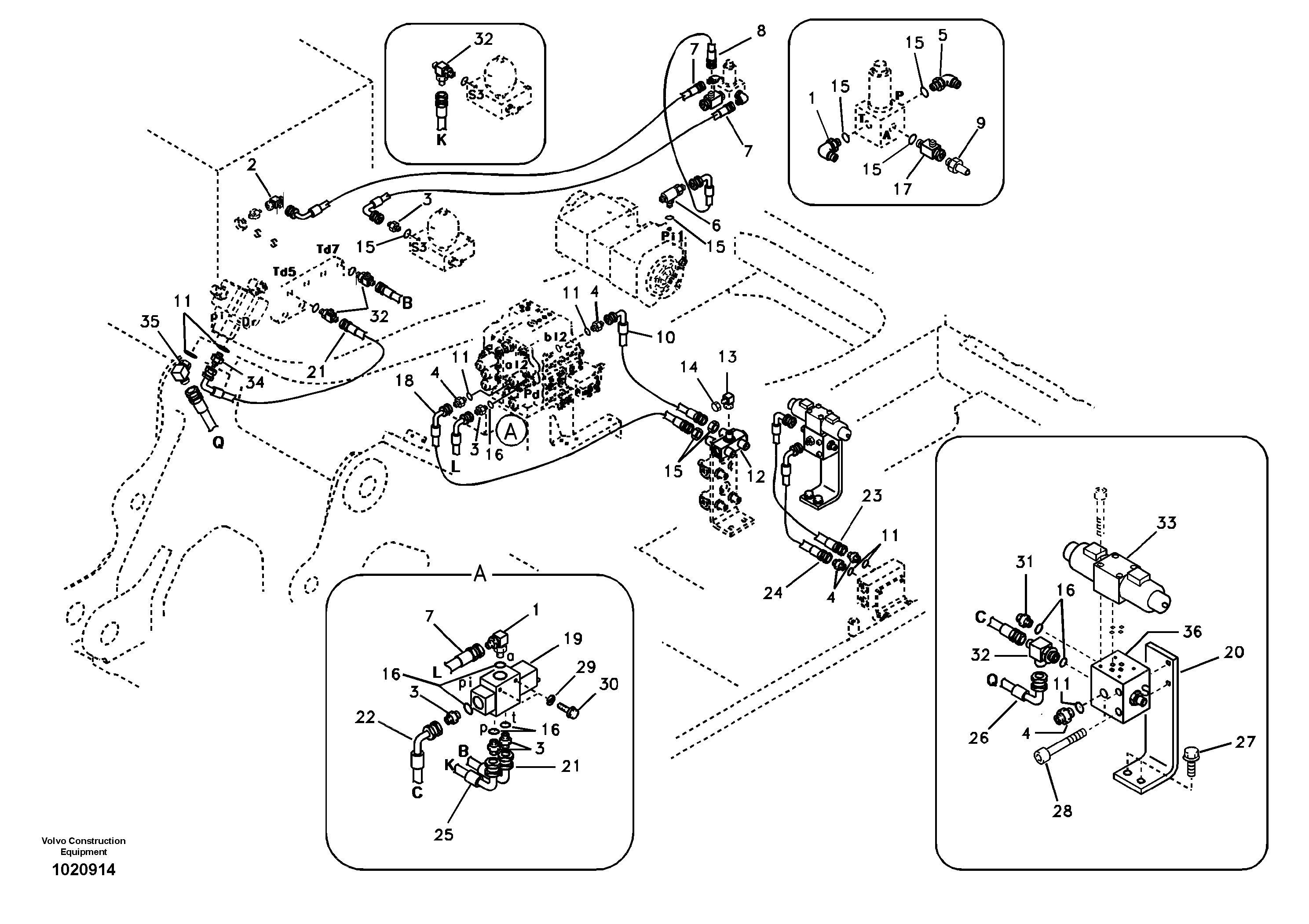 Working hydraulic, hammer and shear for 1st pump flow — volvo parts diagram