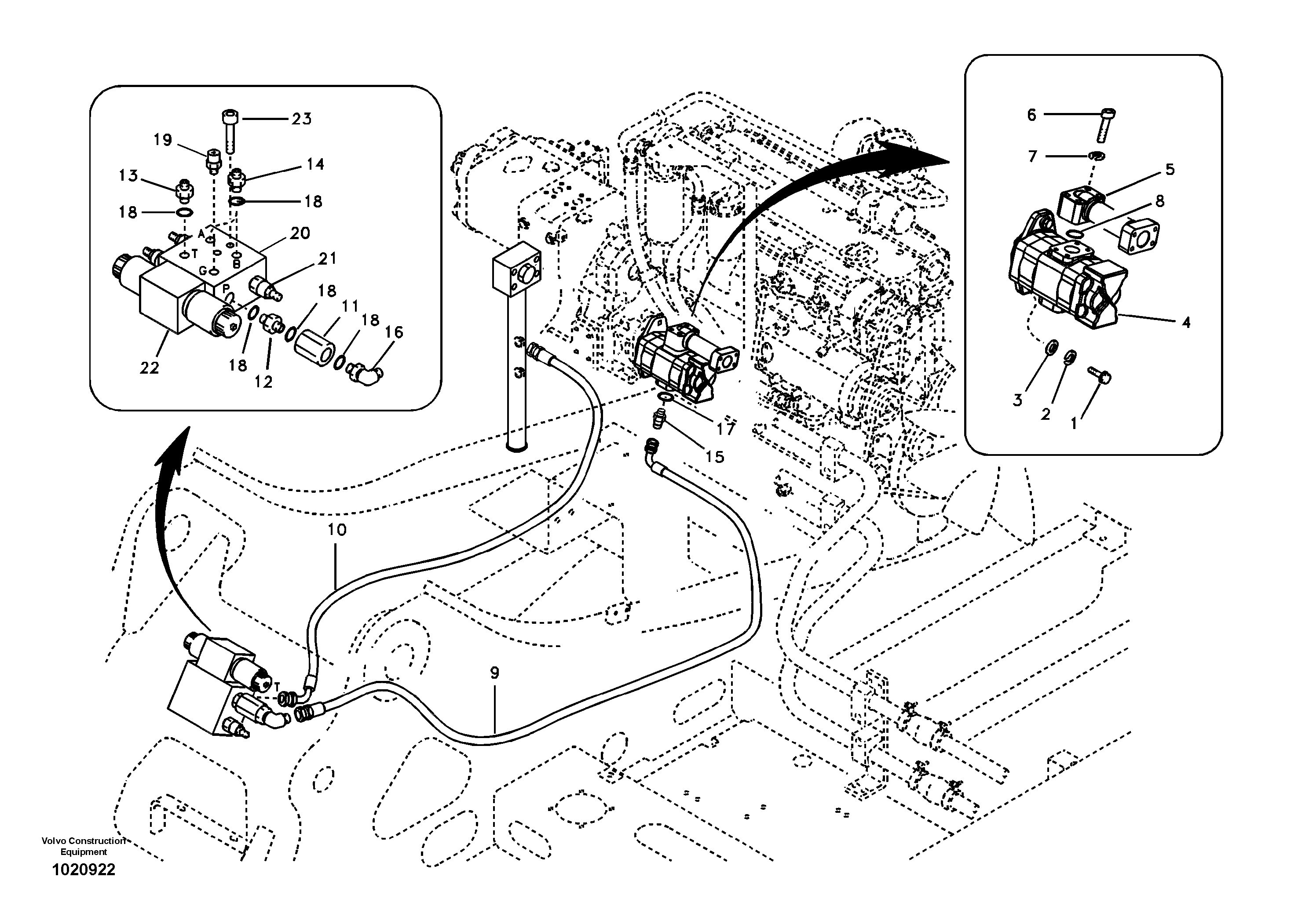 Working hydraulic, slope and rotator on upper frame — volvo parts diagram