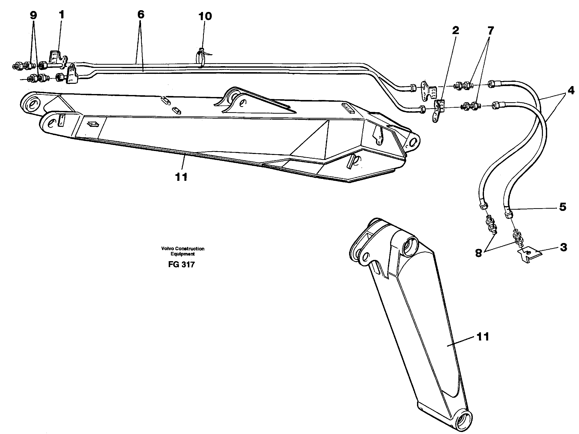 Grab bucket equipment, adjustible boom 4.62m  14259580 — volvo parts diagram