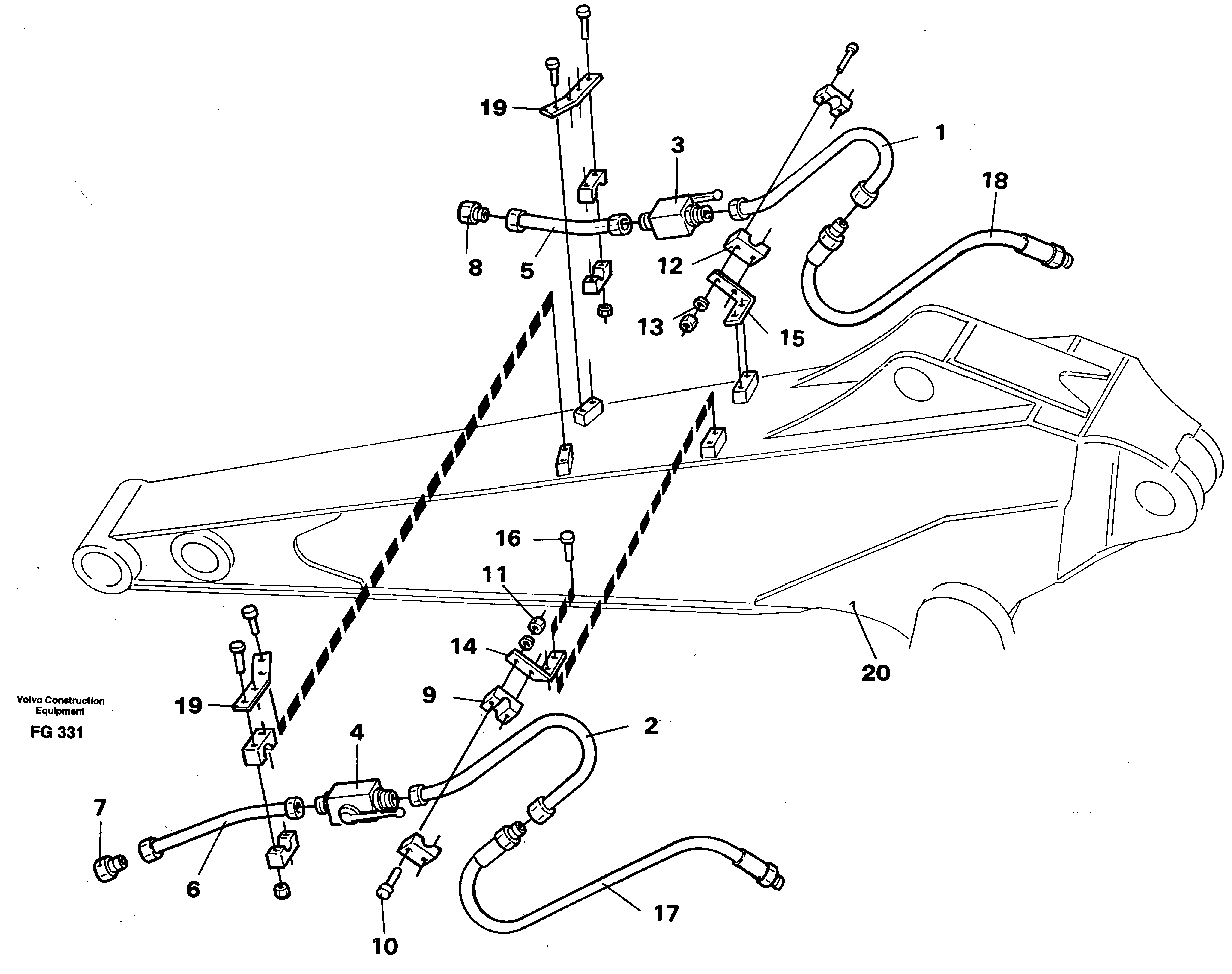 Hydraulic hammer equipm. with shut-off cocks, dipper arm 2.0m and 2.4m  14262398 14253109 — volvo parts diagram