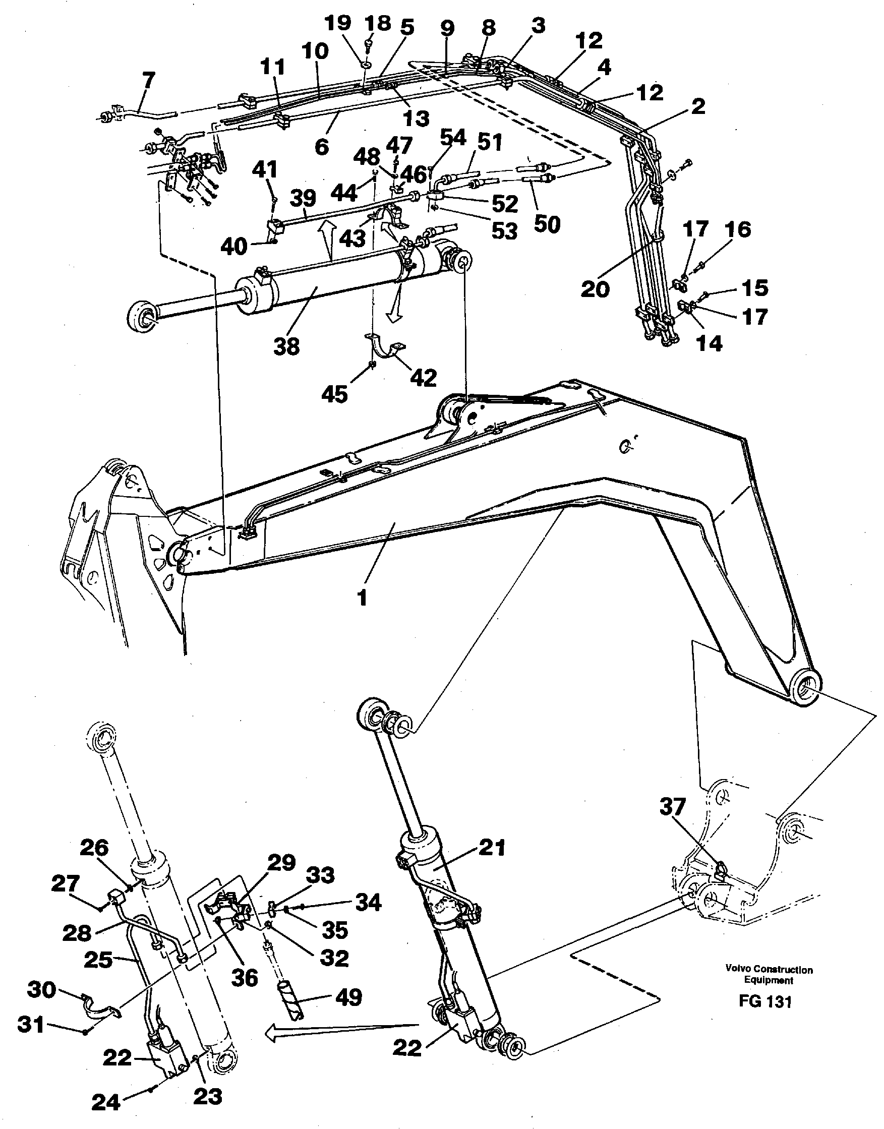 Hydraulic system, backhoeboom 4.40 m  14268047 — volvo parts diagram
