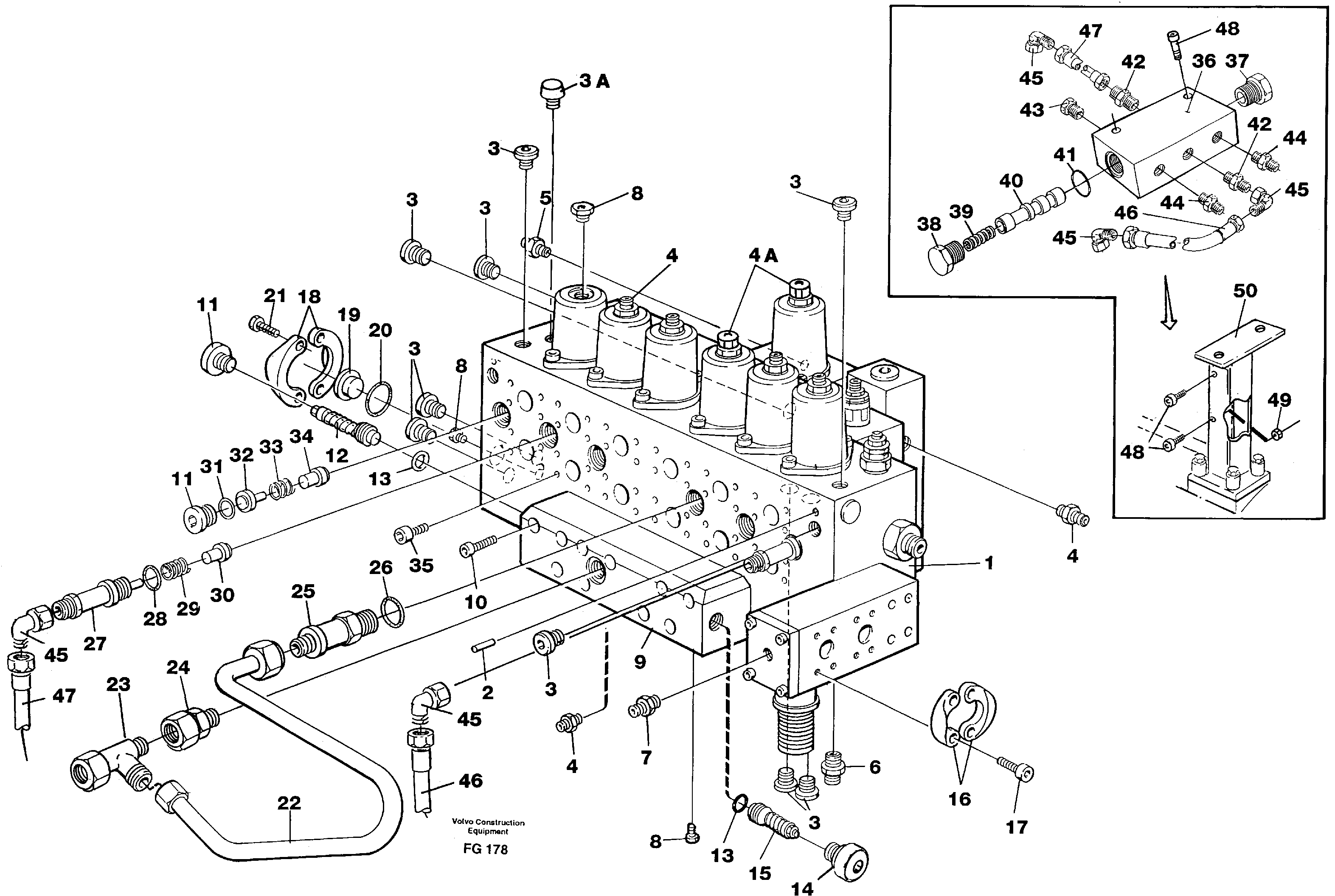 Main valve assembly, tubes connections, assembly bloc — volvo parts diagram