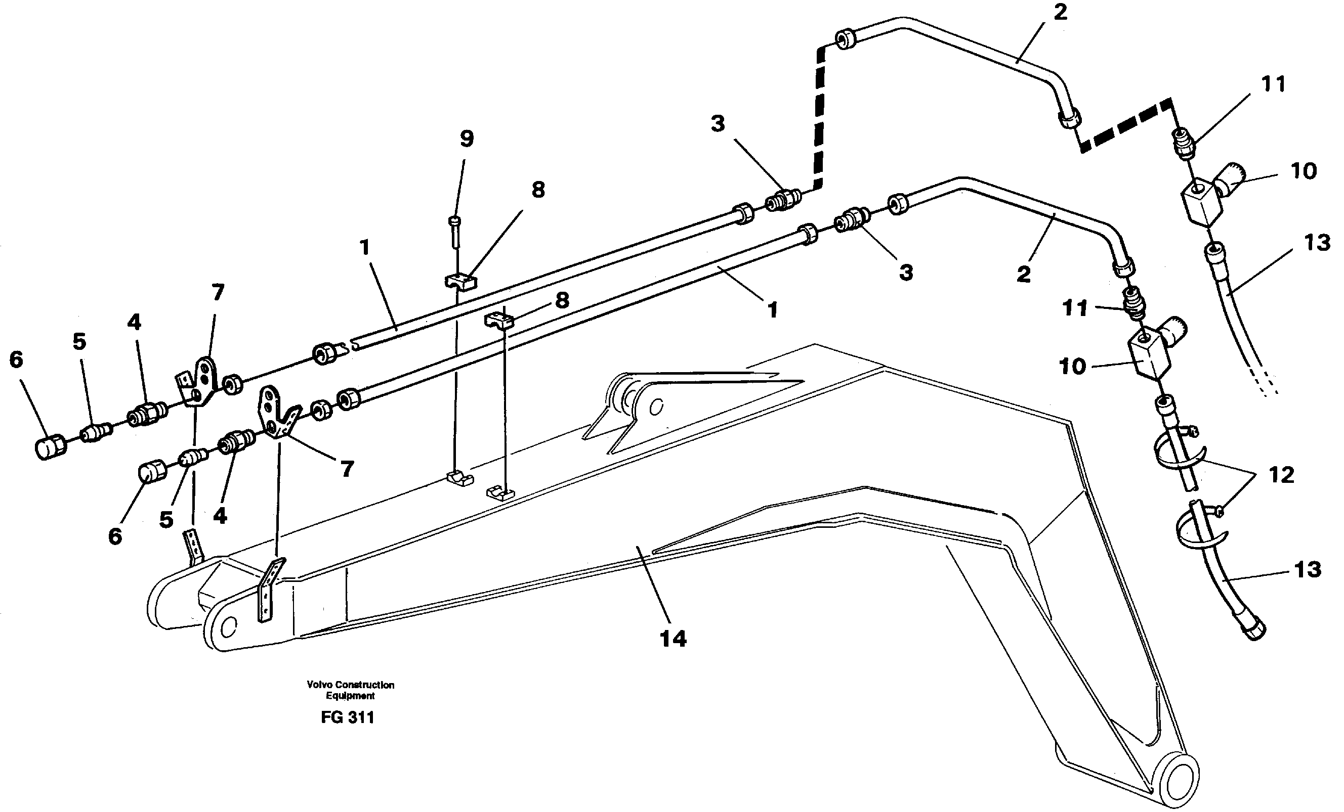 Slope/grab bucket equipment, boom 4.4m  14253440 — volvo parts diagram