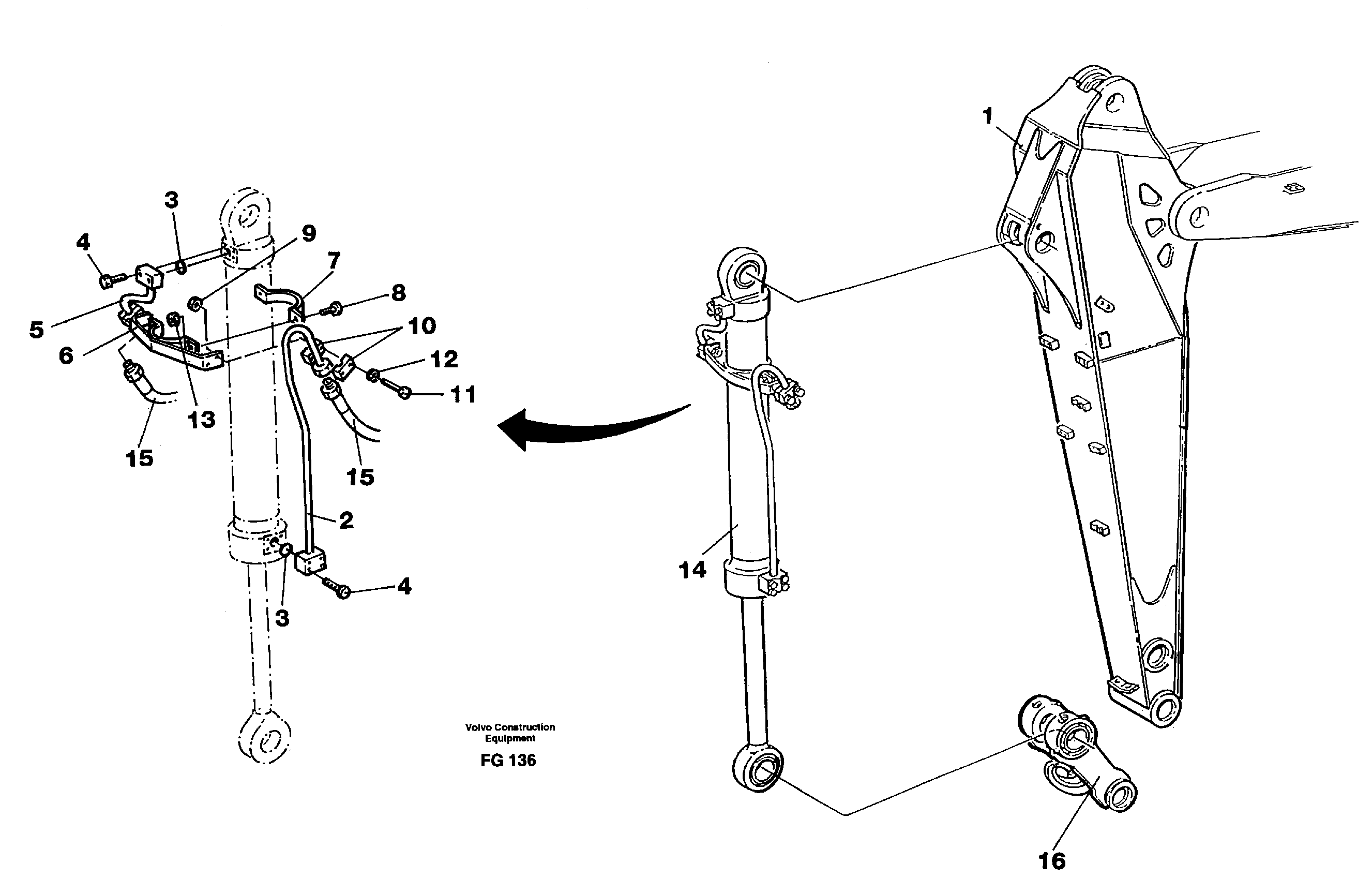 Hydraulic system, dipper arm 2.0m, 2,4m  14258753 14262397 — volvo parts diagram