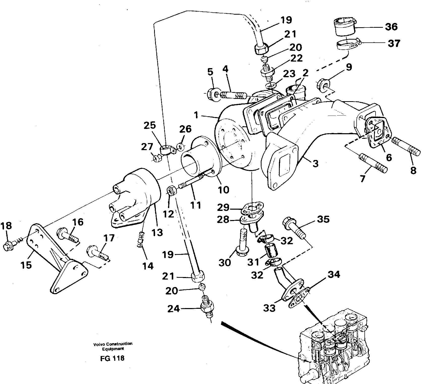 Turbocharger with exhaustmanifold — volvo parts diagram