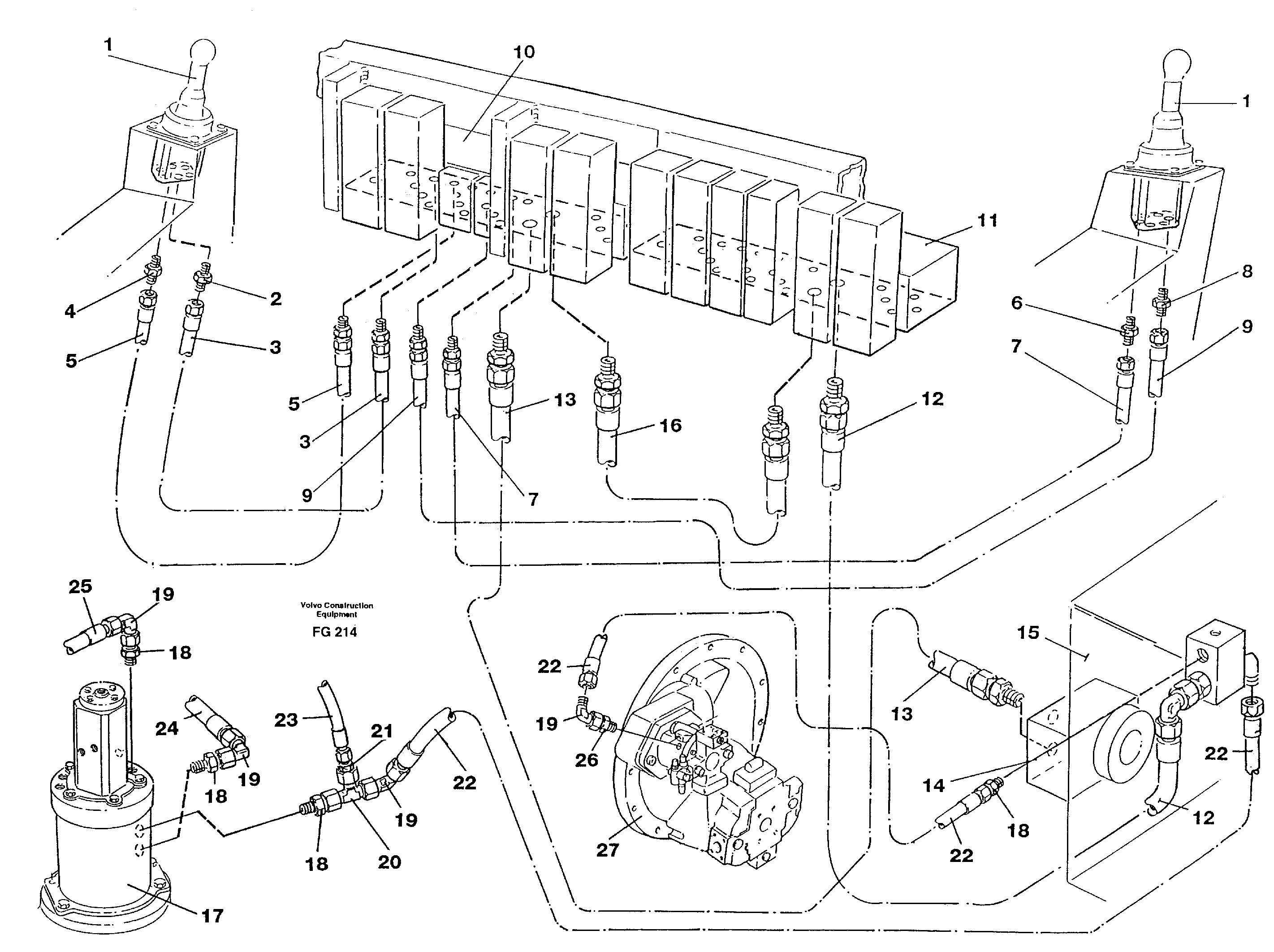 Servo hydrulics, return line tank — volvo parts diagram