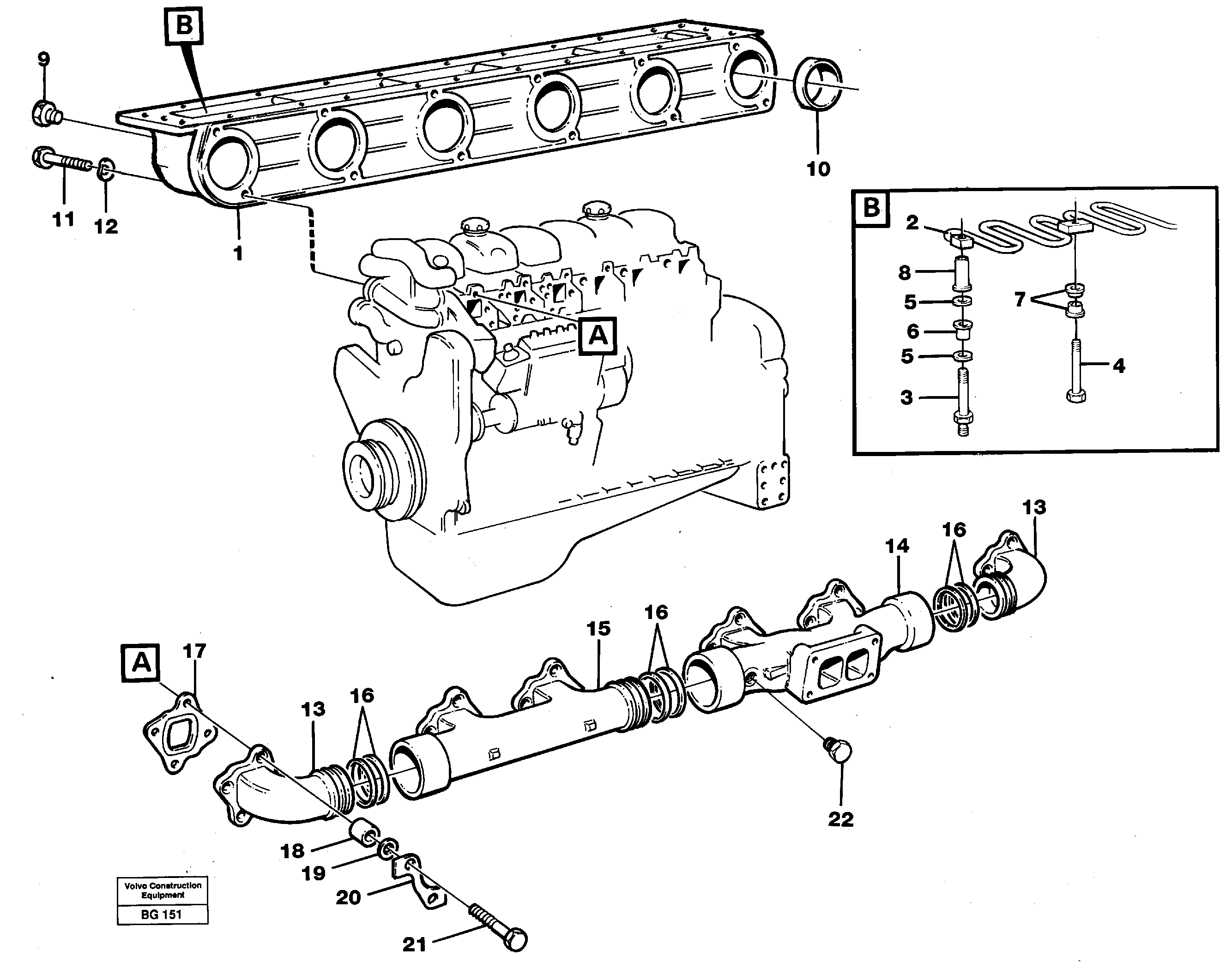 Inlet manifold and exhaust manifold — volvo parts diagram