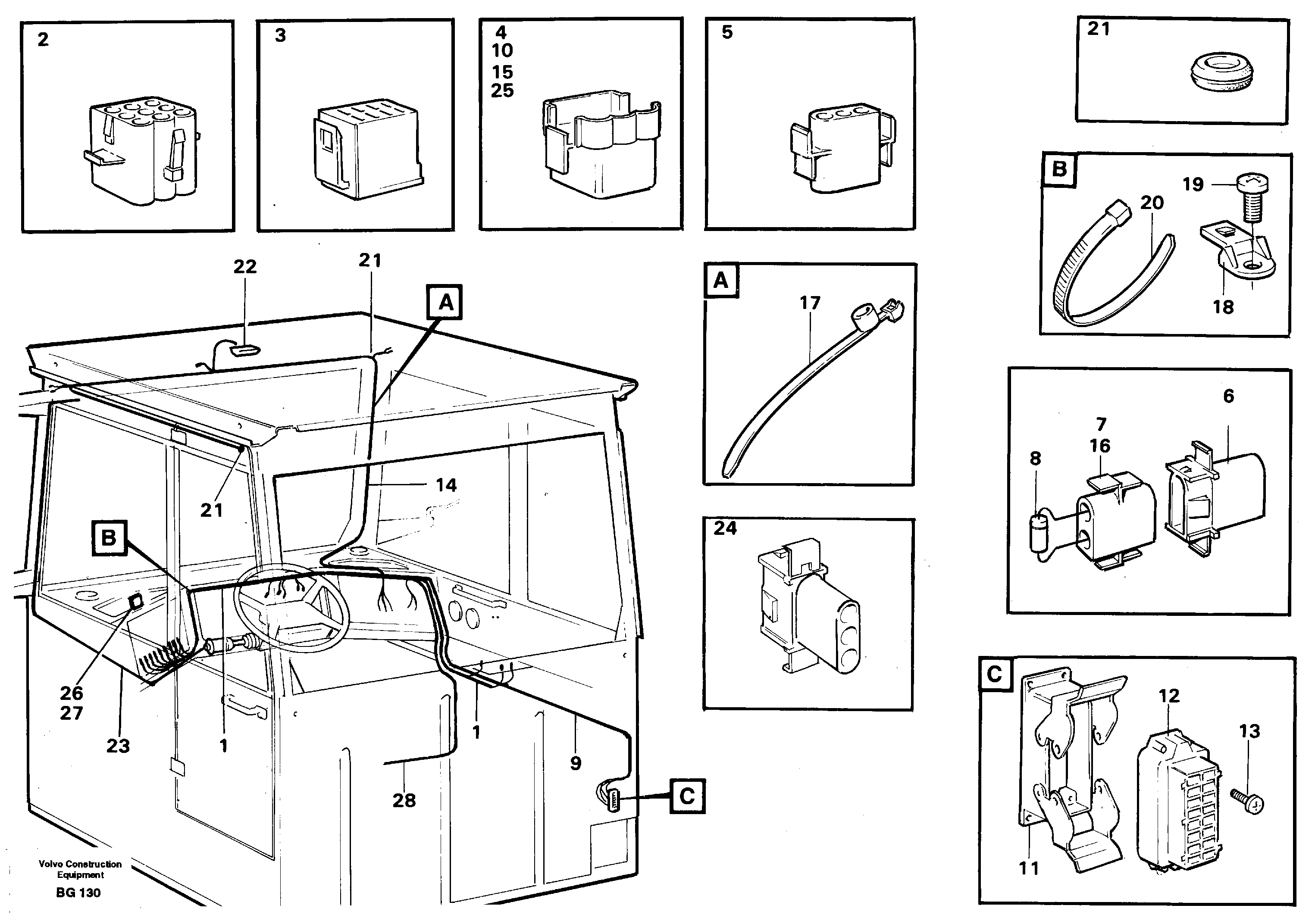 Cable harnesses, cab — volvo parts diagram