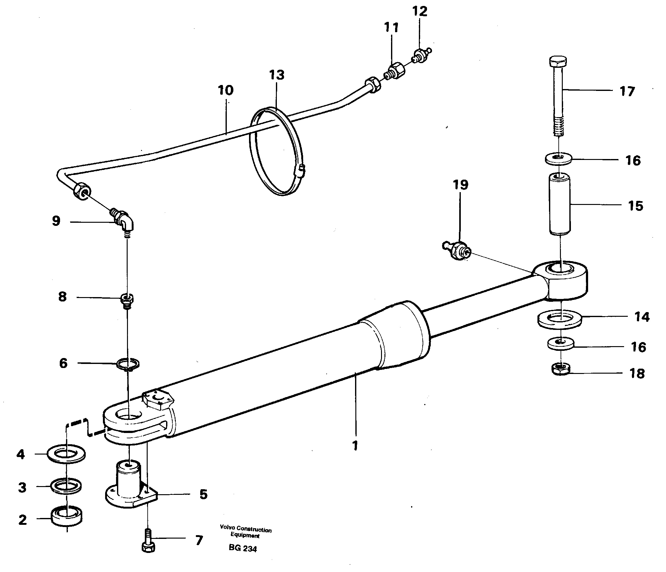 Hydraulic cylinder with fitting parts — volvo parts diagram