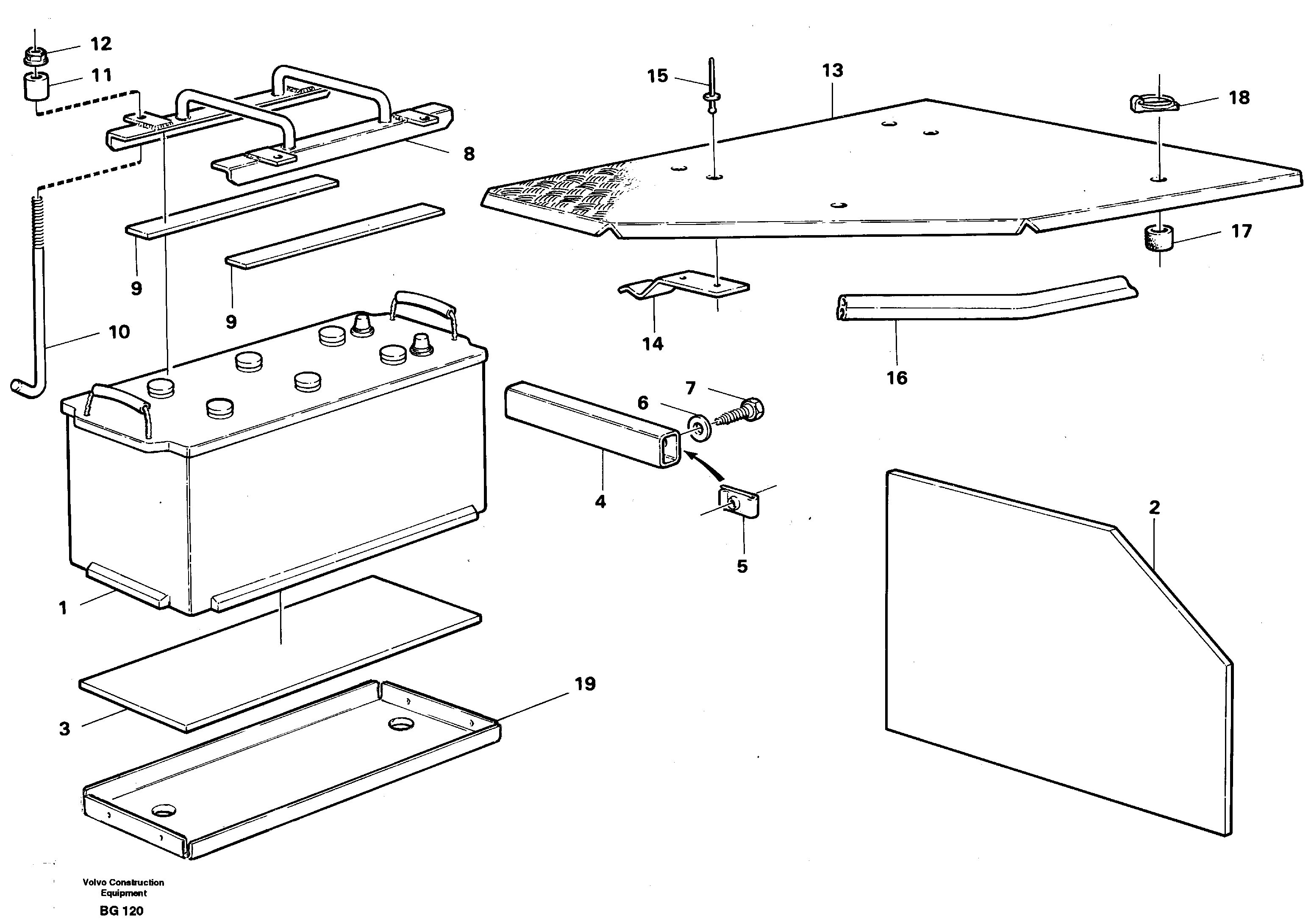 Battery cover with fitting parts — volvo parts diagram