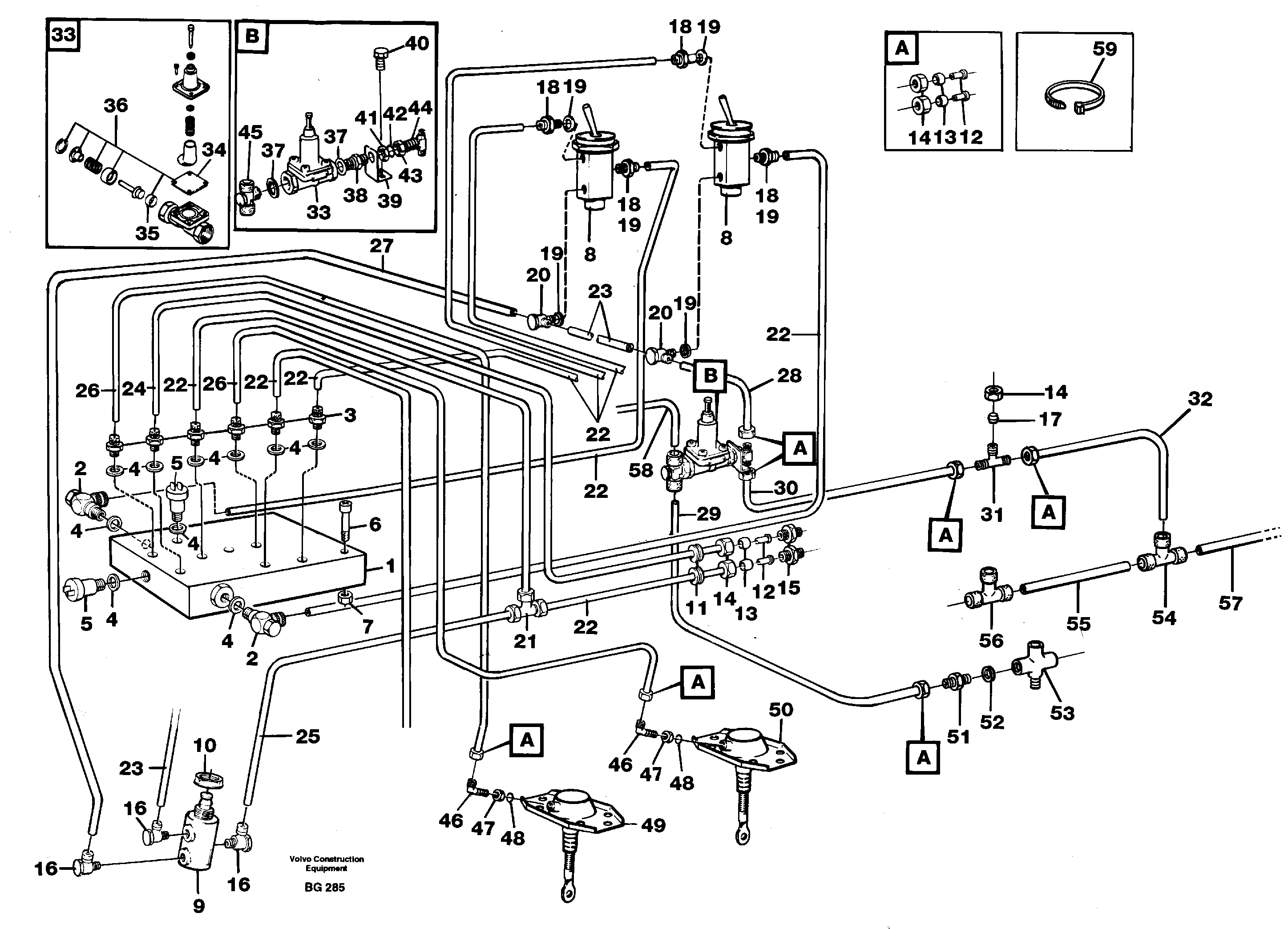 Pneumatic system, diff lock, cab — volvo parts diagram
