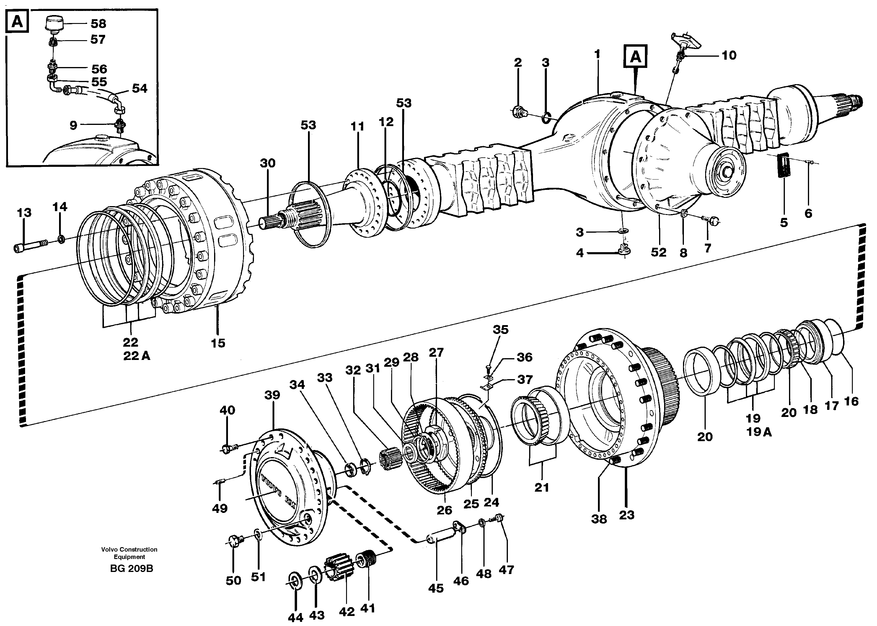 Planetary axle, motor unit  AHW71C PROD NO 23746 — volvo parts diagram