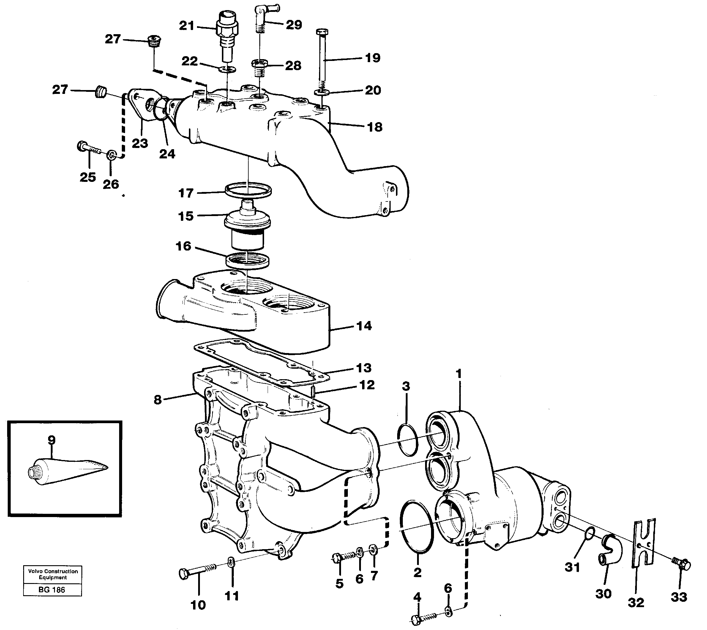Water pump and thermostat housing — volvo parts diagram