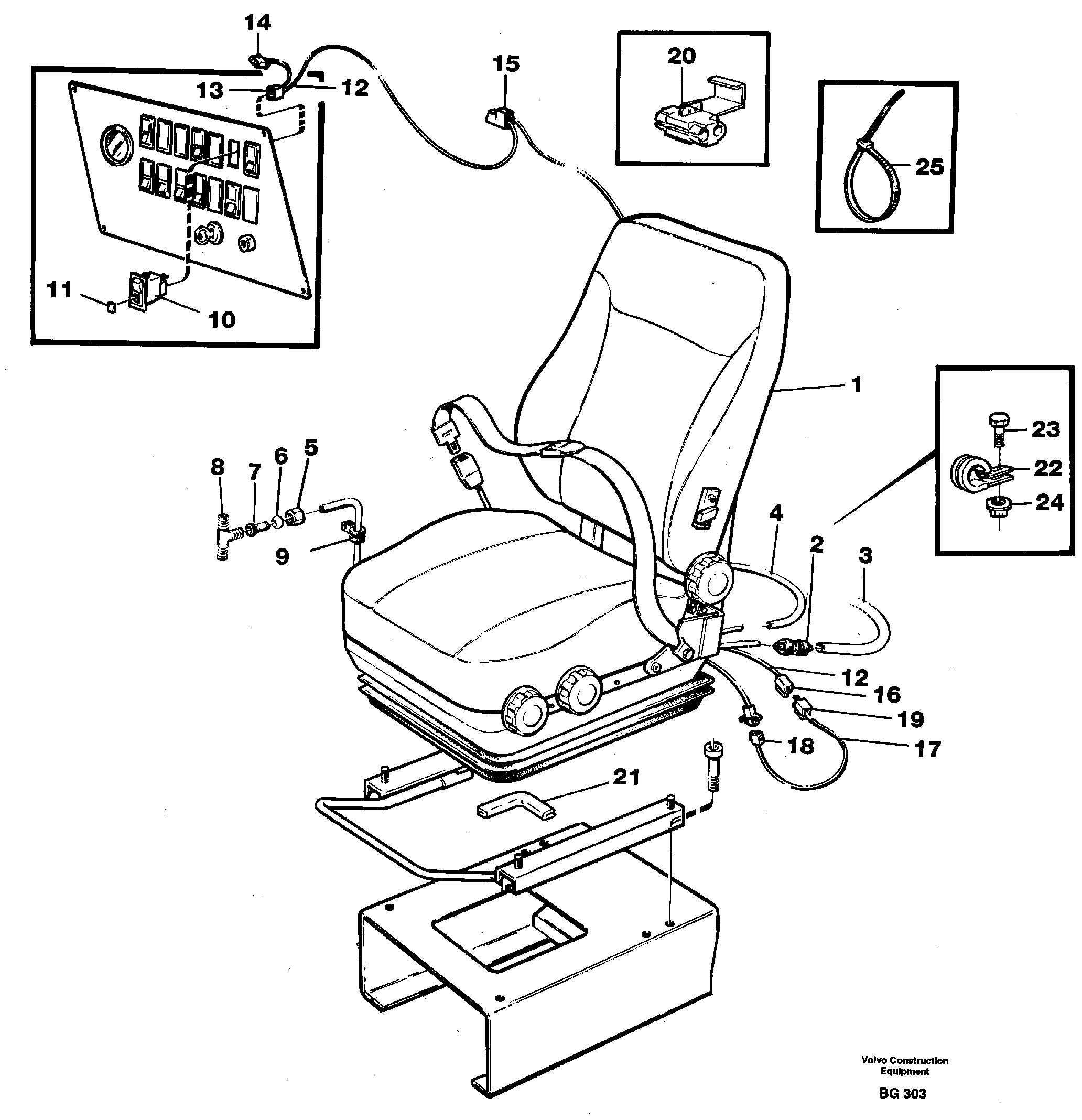 Operator's seat, heated, air suspensioned.  92174, 93223 — volvo parts diagram