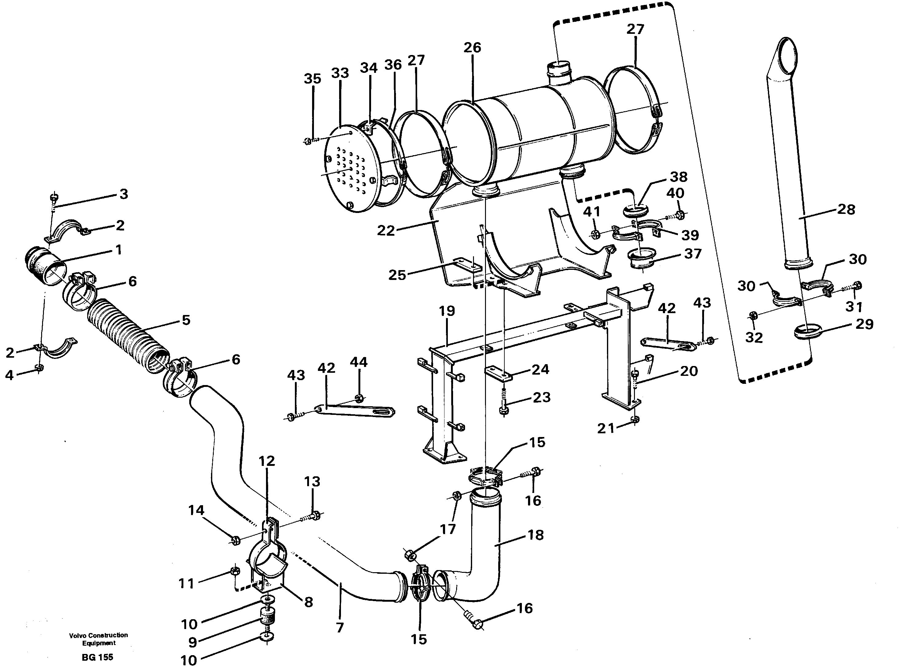 Exhaust system, silencer — volvo parts diagram