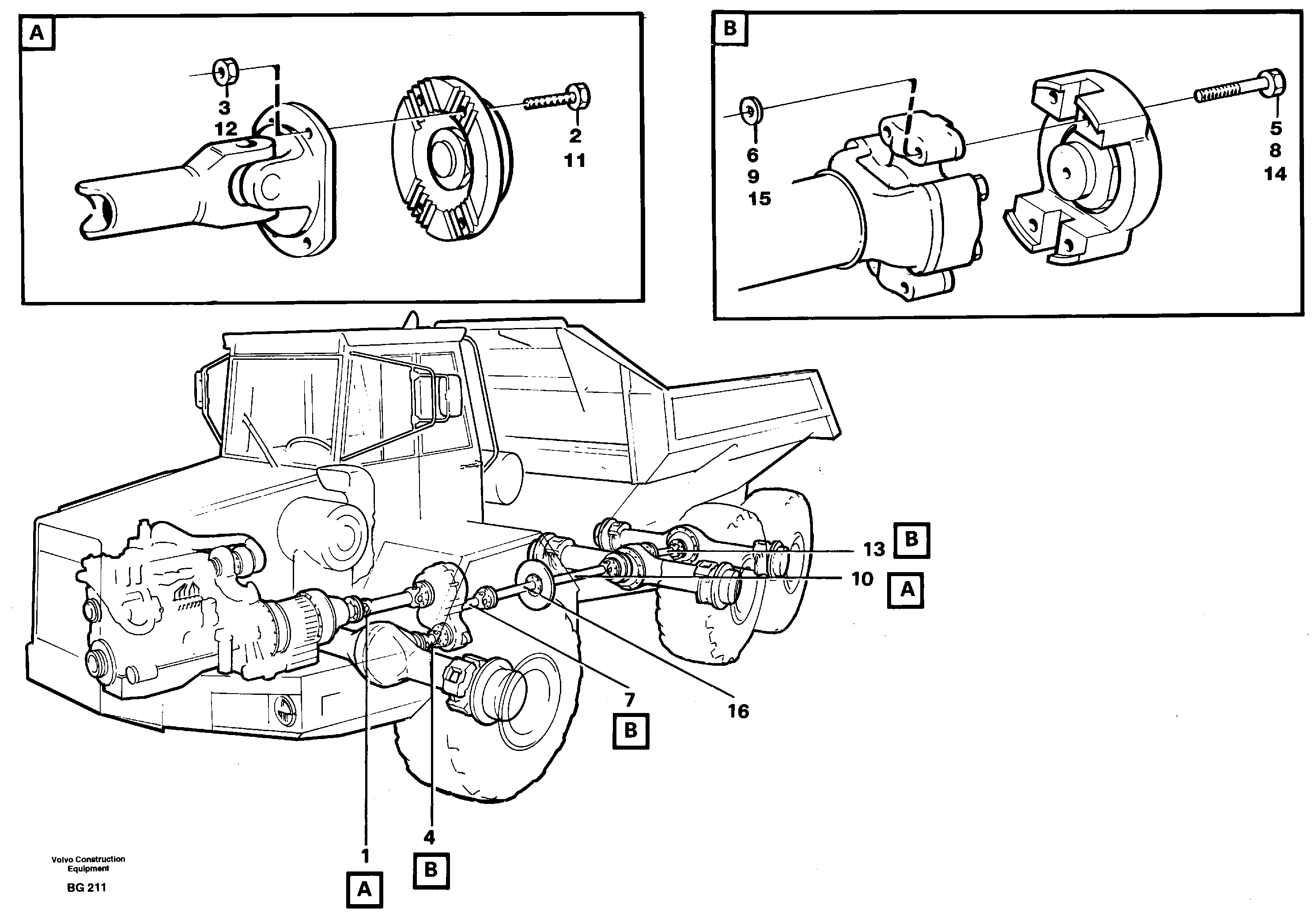 Propeller shafts with fitting parts — volvo parts diagram