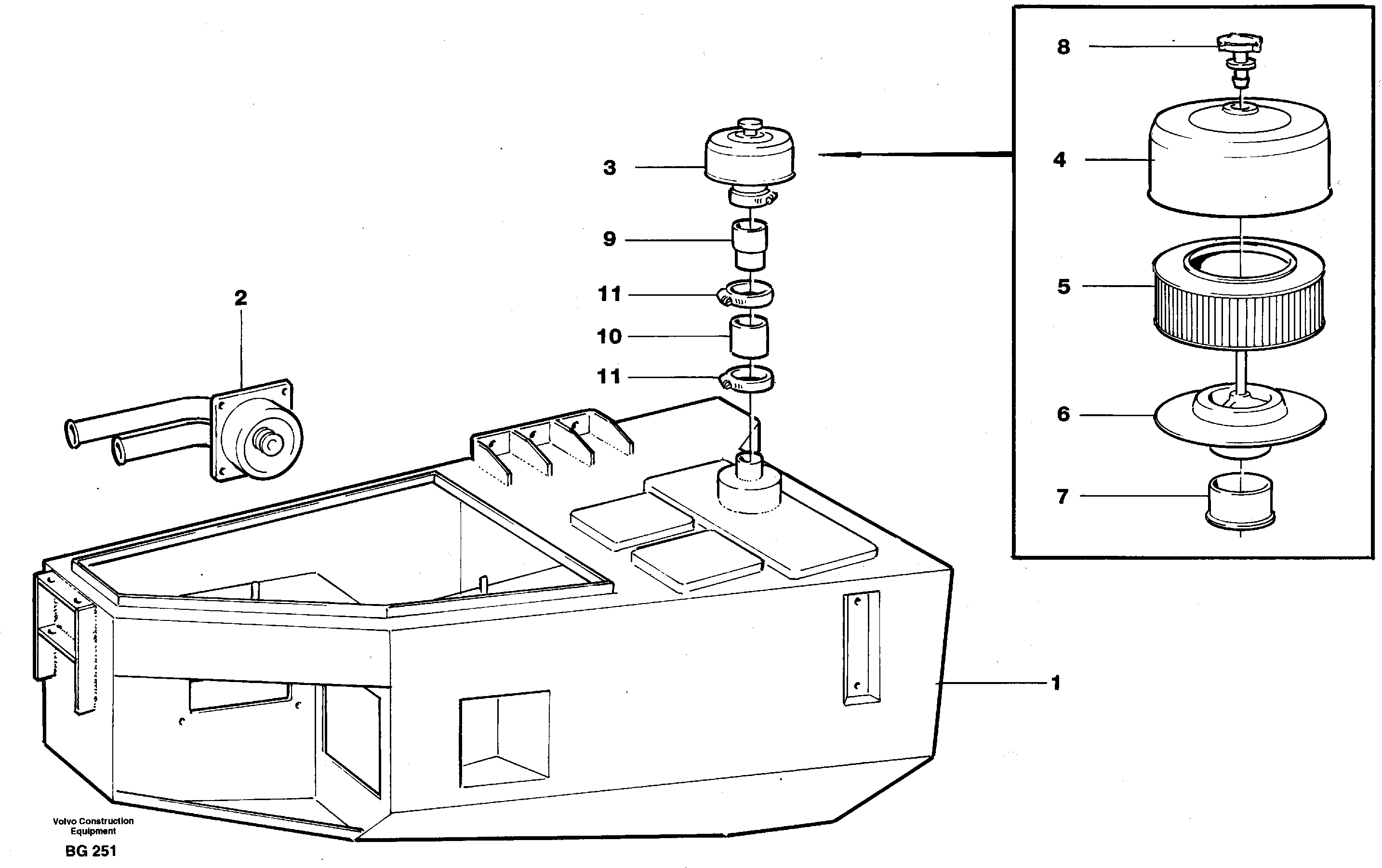 Hydraulic oil tank, with fitting parts. — volvo parts diagram