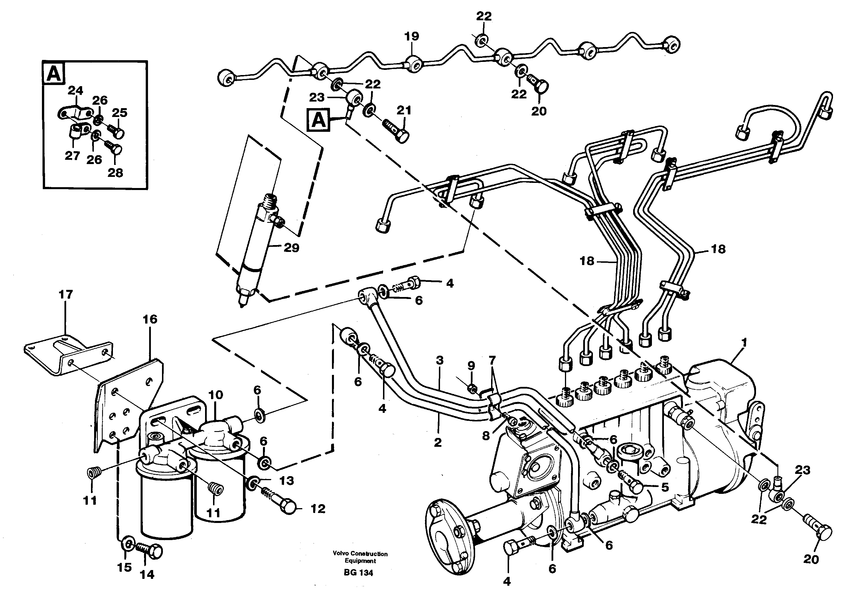 Fuel pipes, fuel injec. pump-fuel filter,-leak-off line — volvo parts diagram