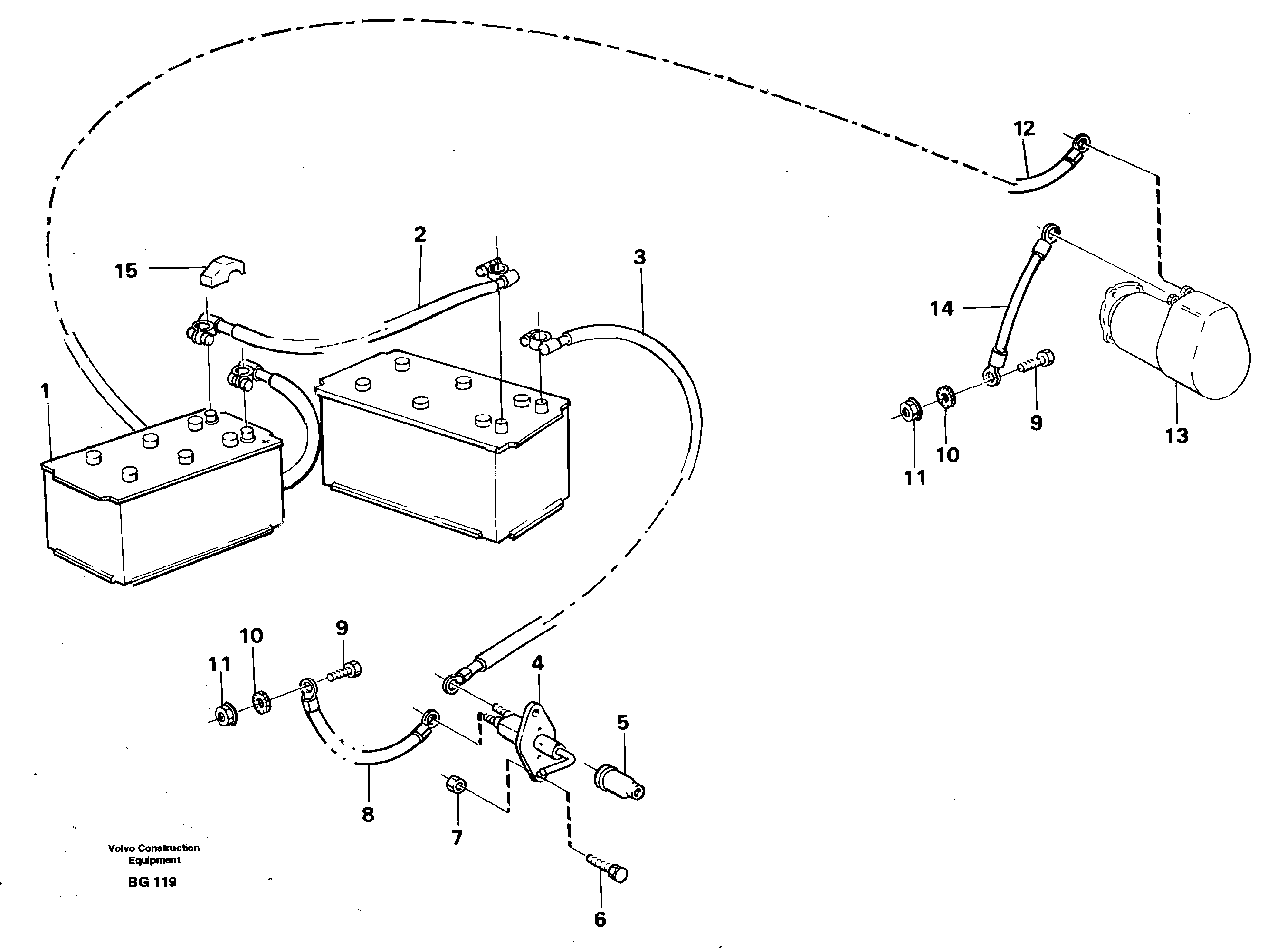 Battery with assembling details — volvo parts diagram
