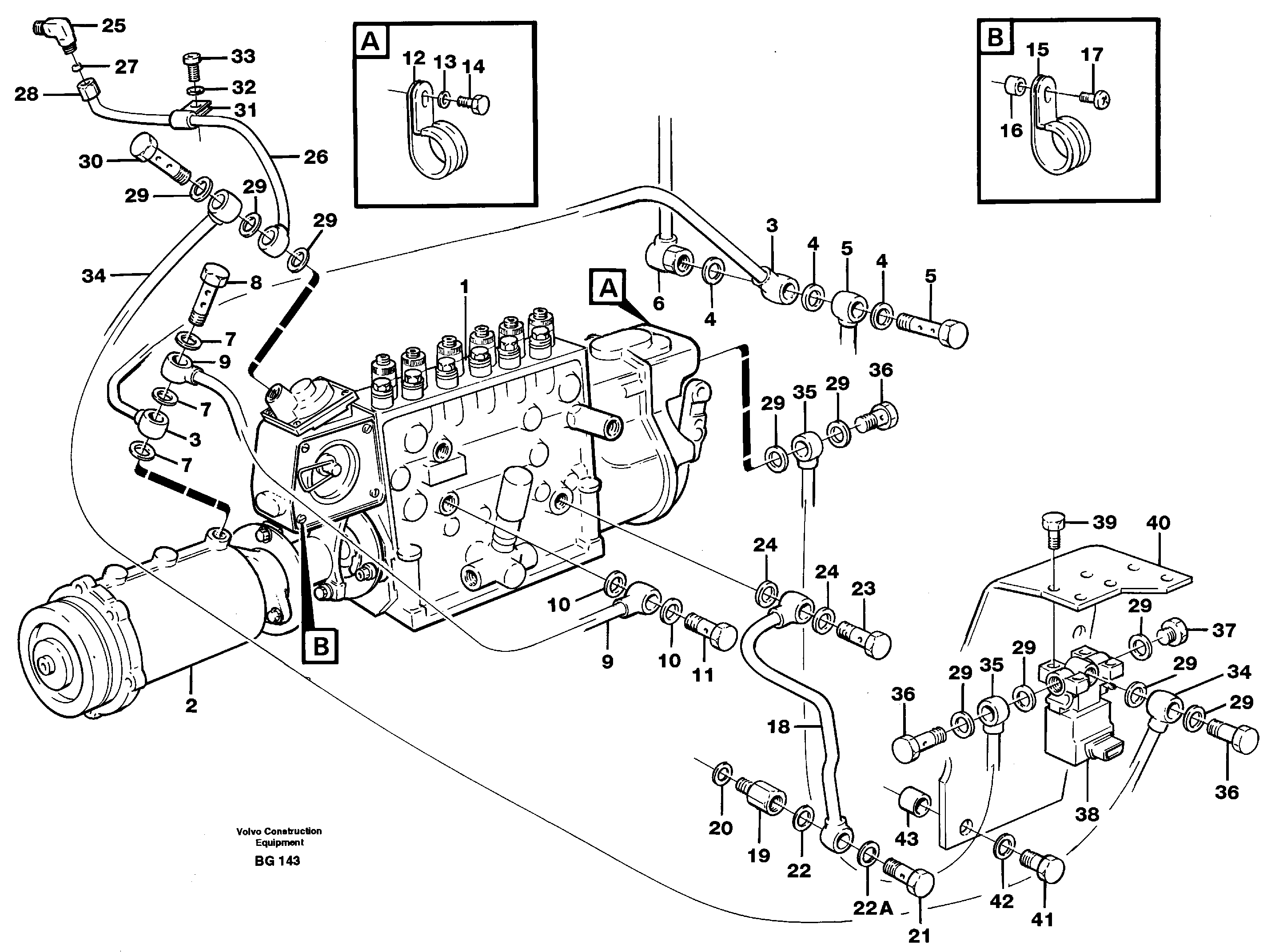 Fuel injection pump, Oil pipes and vacuum hose — volvo parts diagram