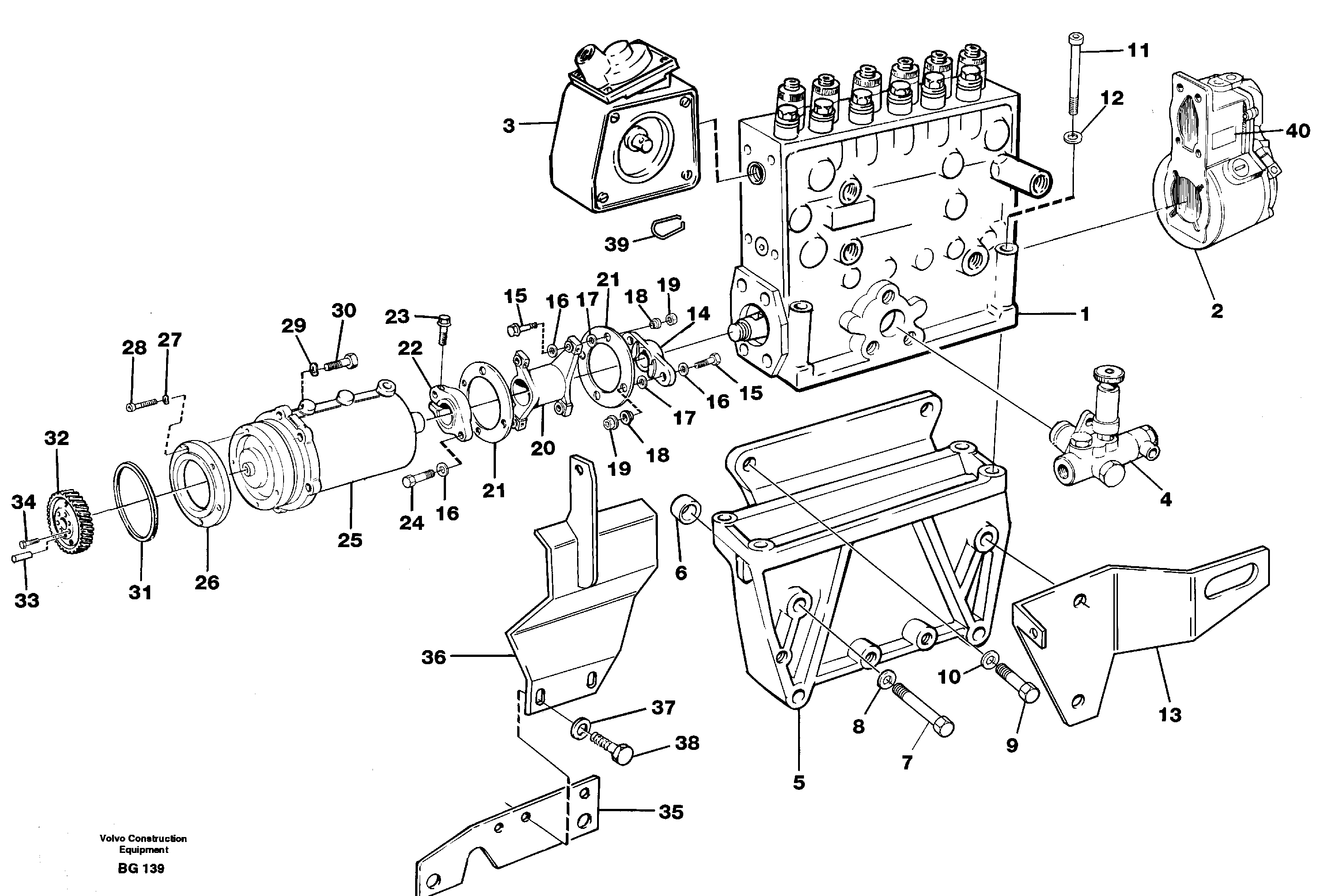 Fuel injection pump with fitting parts — volvo parts diagram