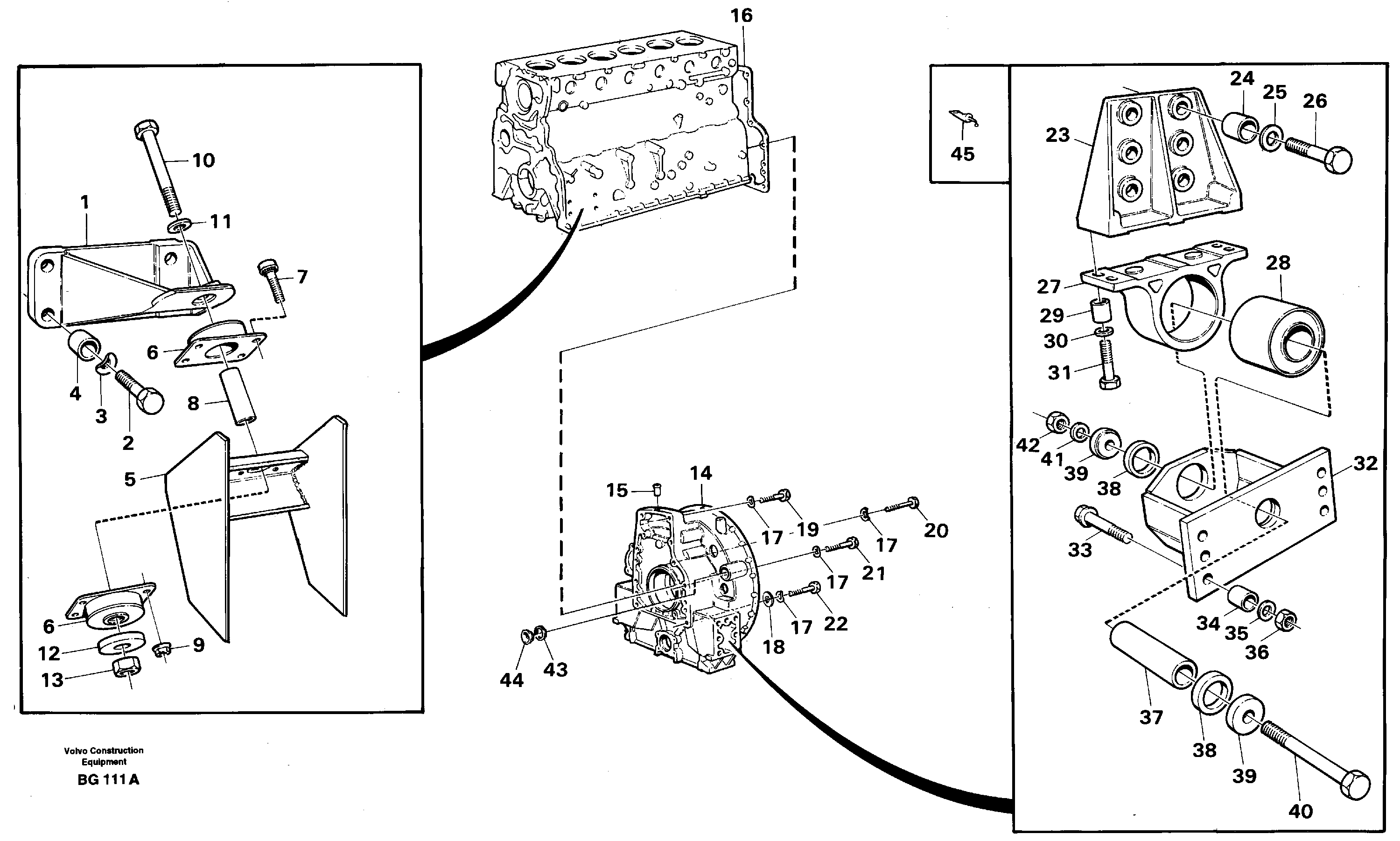 Engine support and flywheel housing — volvo parts diagram