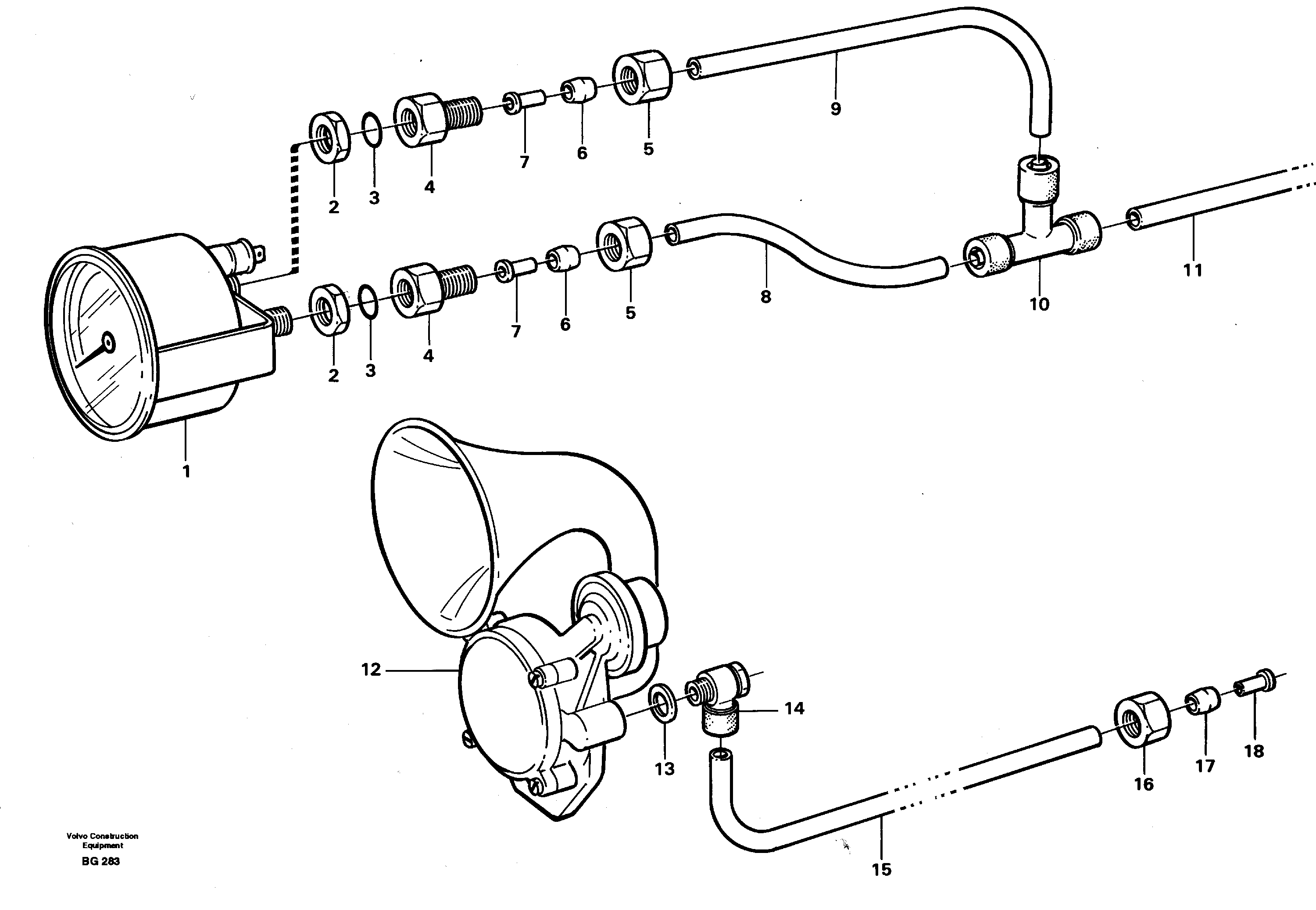 Pneumatic system, pneumatic pressure gauge and horn — volvo parts diagram