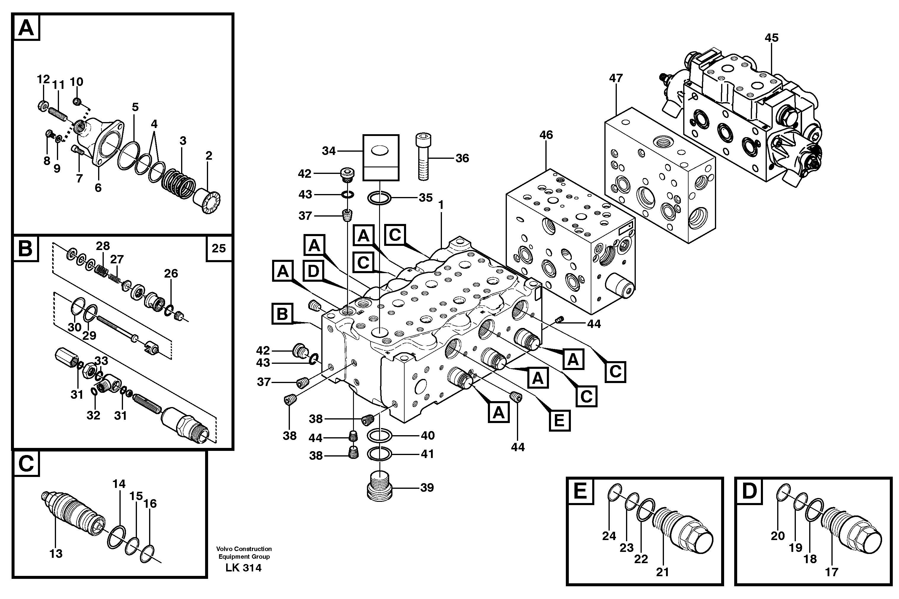 Main valve assembly, B  SER NO 1087 - — volvo parts diagram