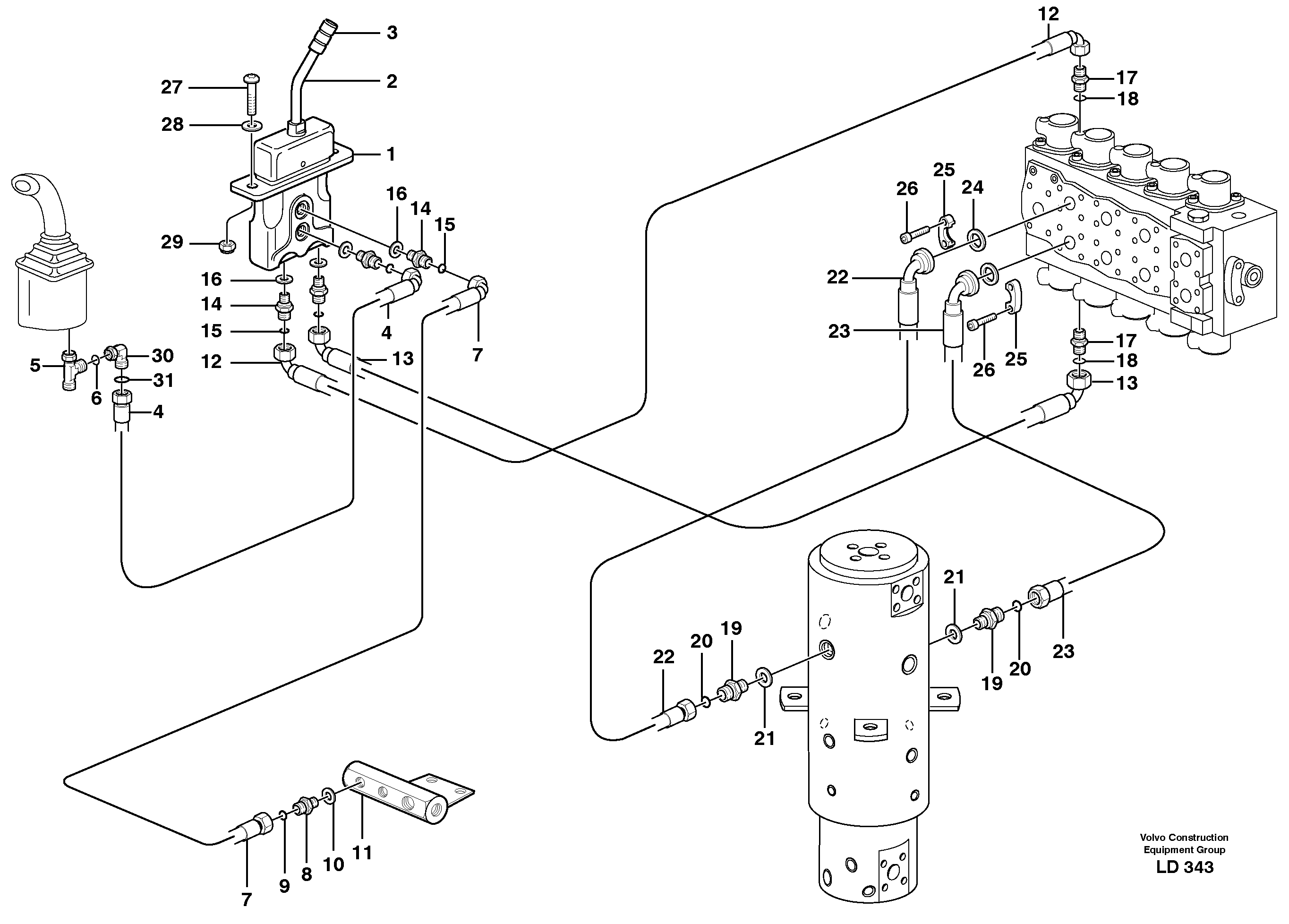 Hydraulic system for stabilisors, upper section  14303098 — volvo parts diagram
