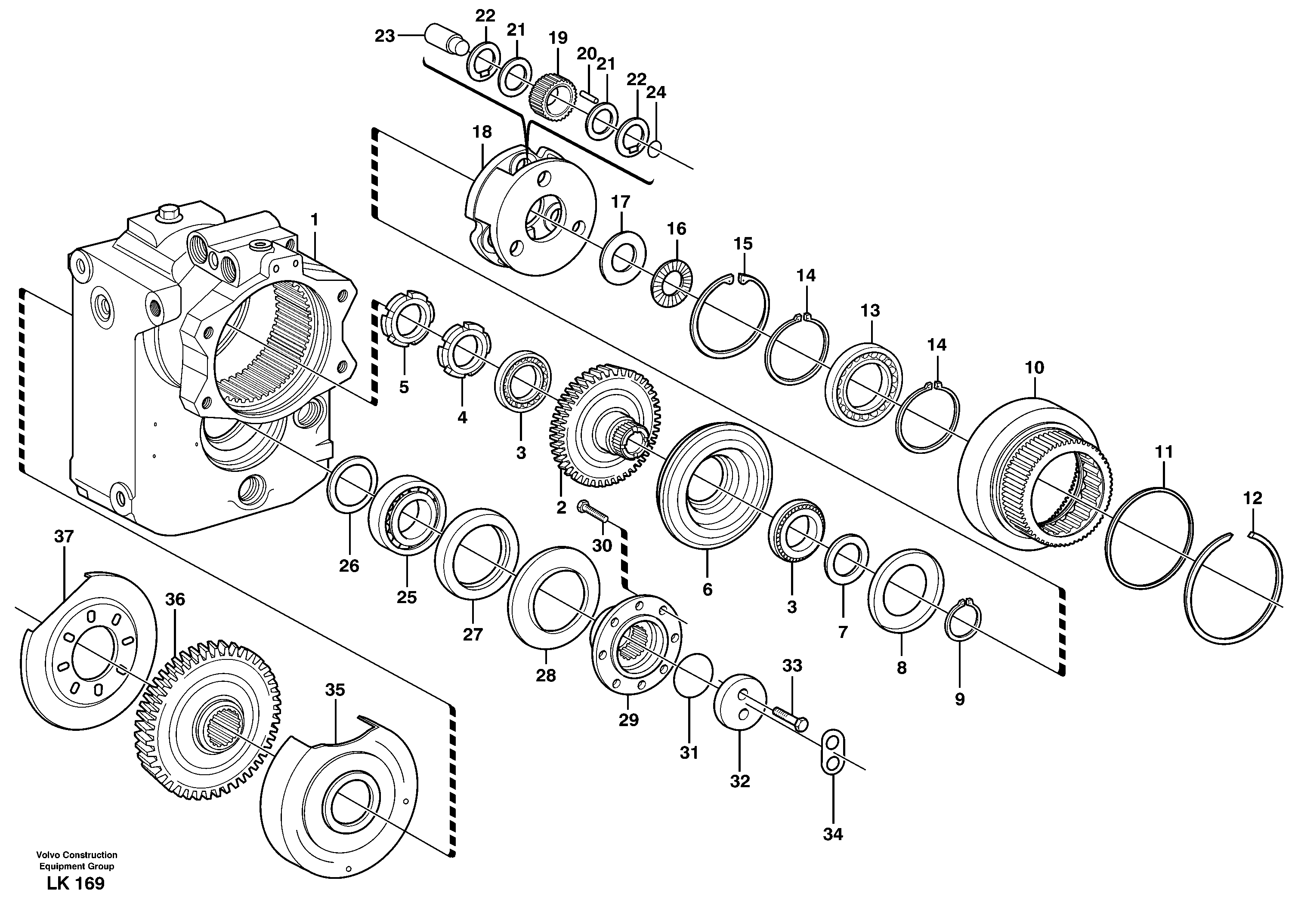 Rear axle, Gear and axle  14303090, 14303092, 14311155 — volvo parts diagram