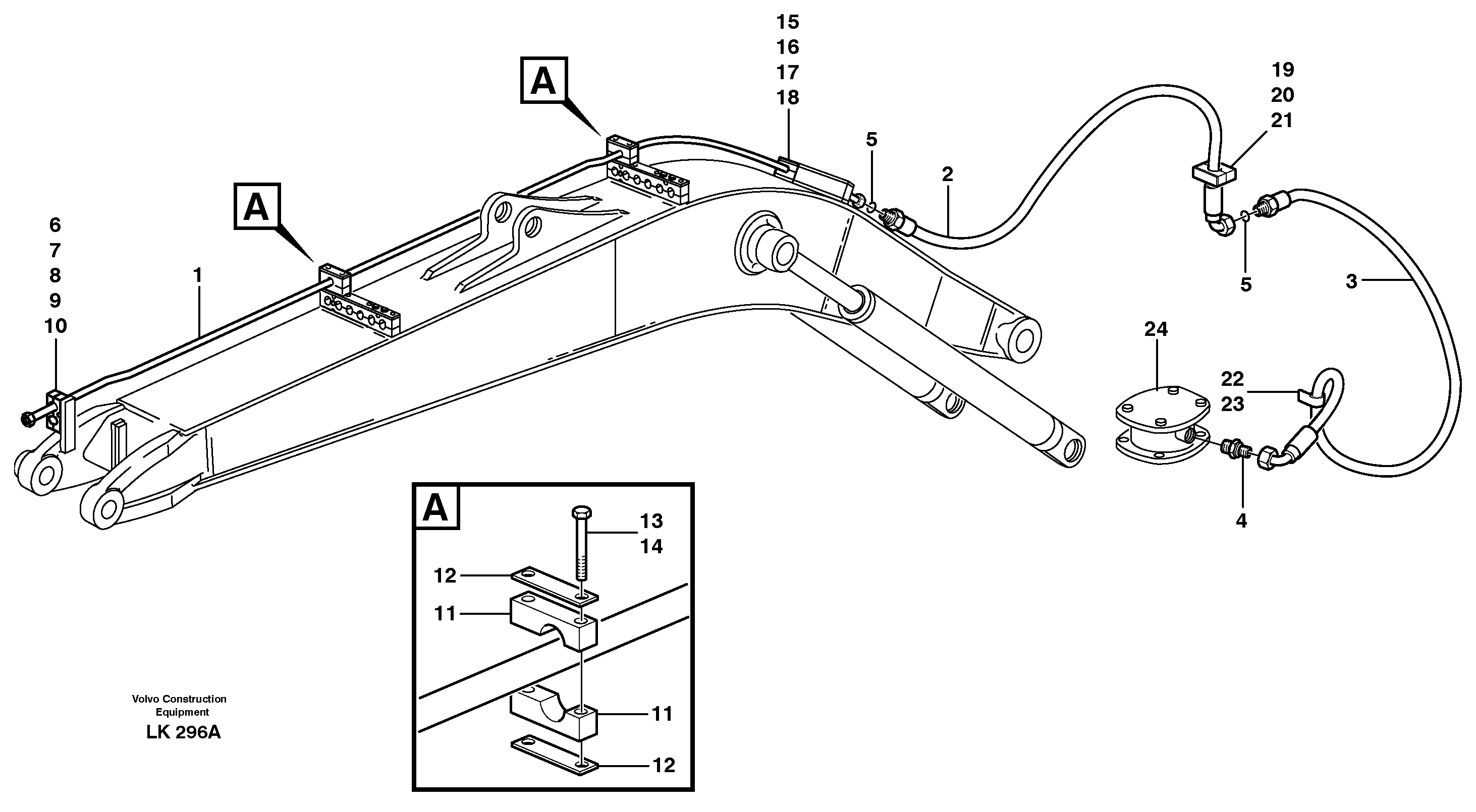 Hammer hydraulics on mono boom, return line  14302963 — volvo parts diagram