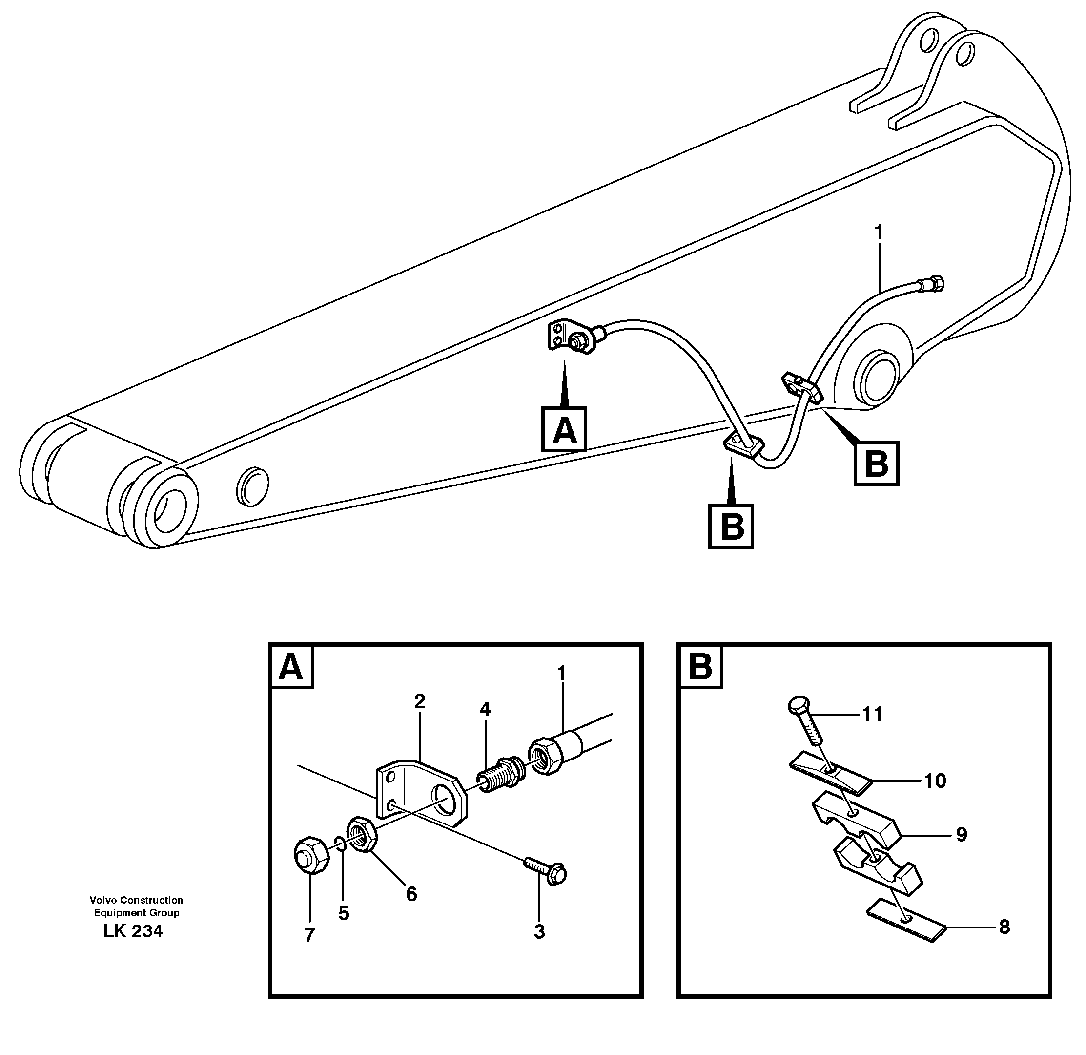 Hydr. equipm. on dipper arm, X1  14303042, 14303043, 14303045 — volvo parts diagram