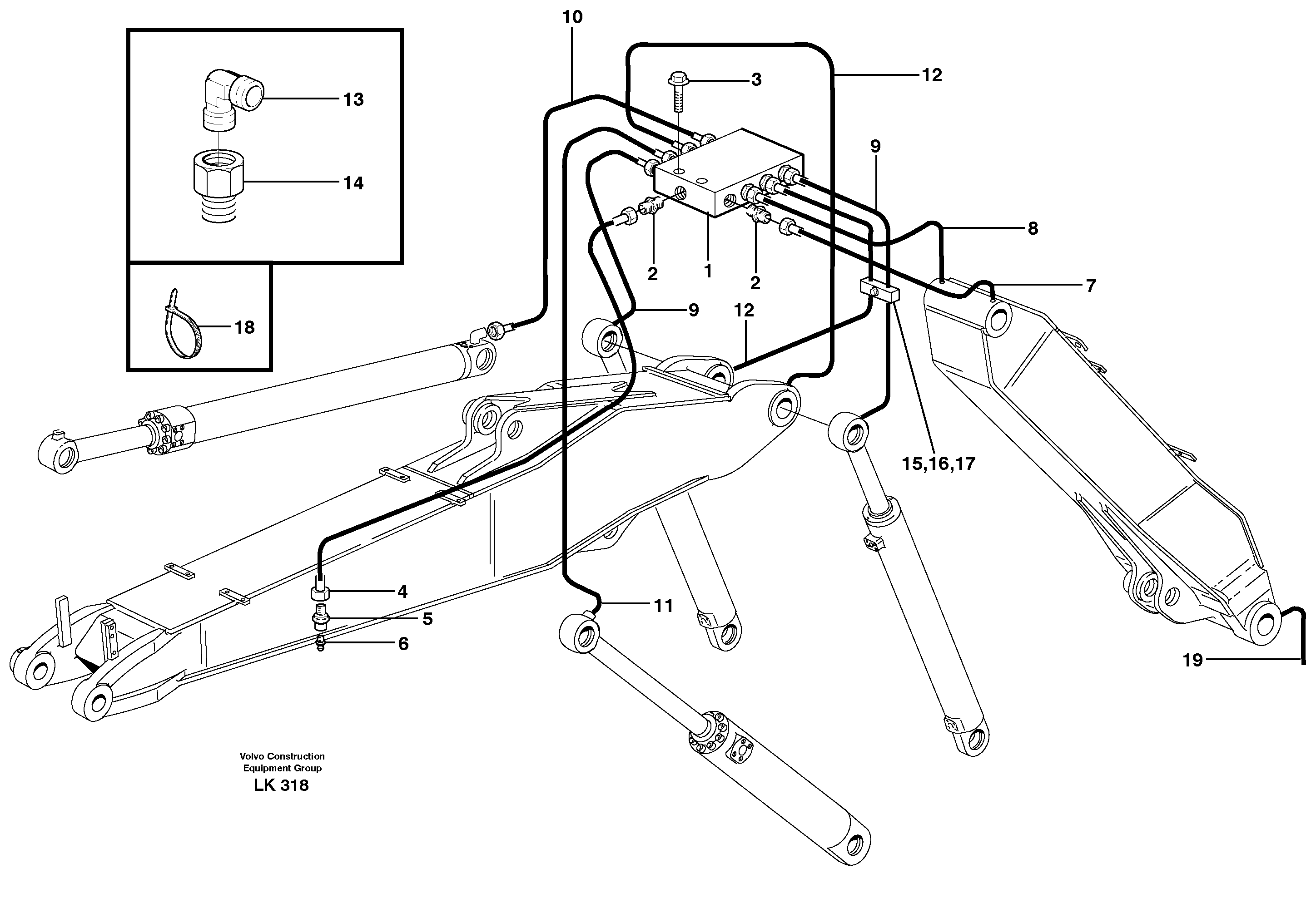 Central lubrication, adjustable boom  14303101. 4,7M — volvo parts diagram