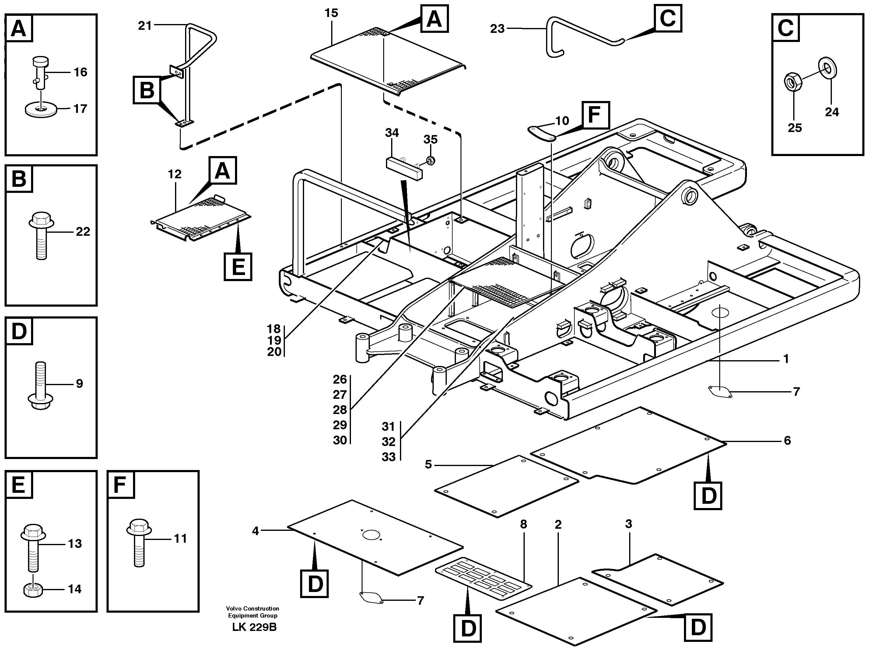 Hatches under frame, fotsteps and hand rail — volvo parts diagram