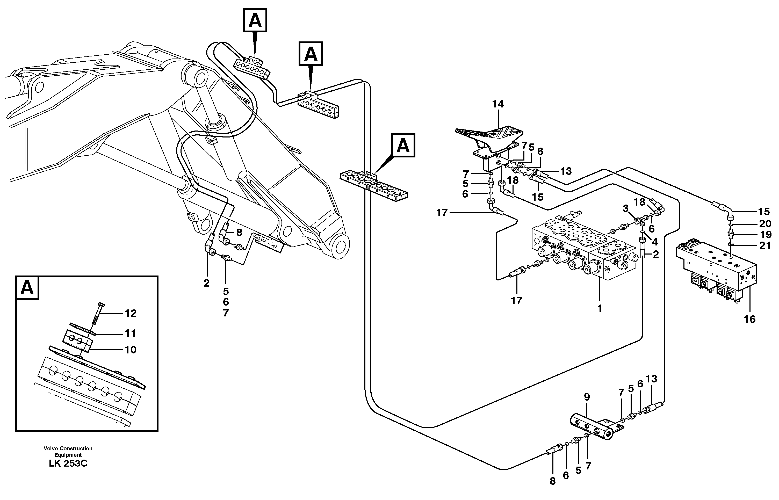 Servo hydraulics, adjustable boom, X2  14303101, 14303047 — volvo parts diagram