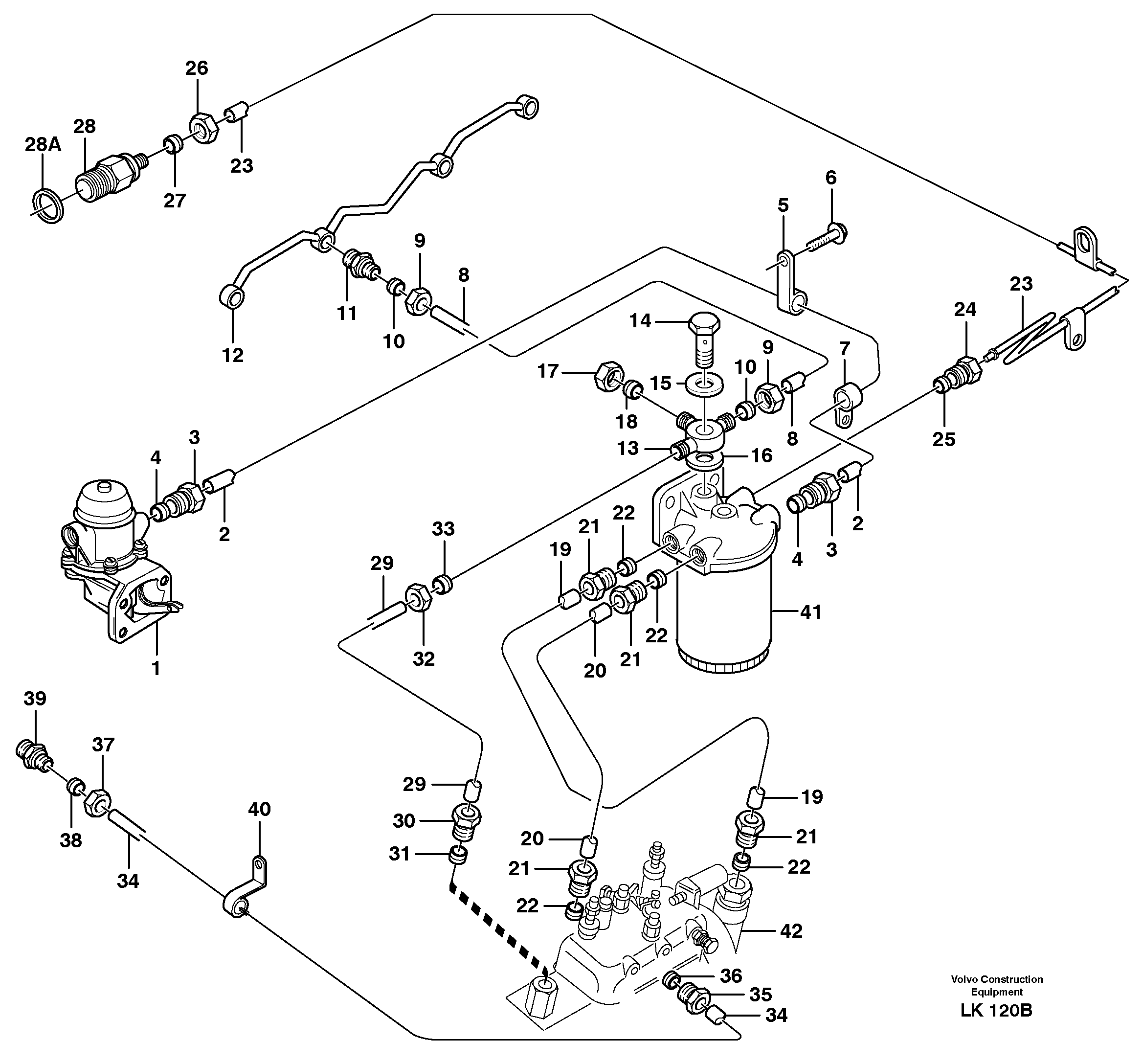 Fuel pipes, injection pump - fuel filter. — volvo parts diagram