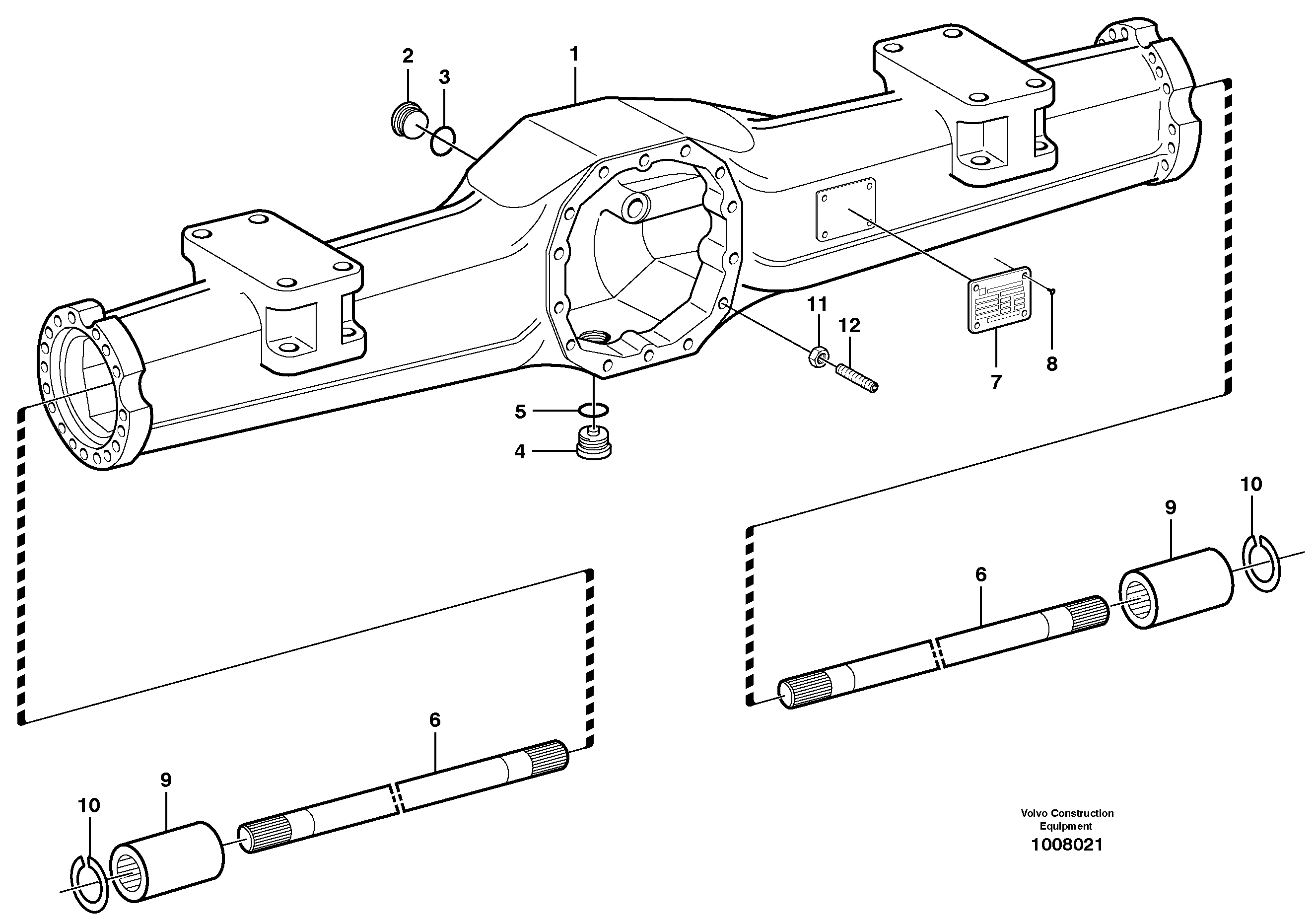 Rear axle, Axle casing  14303090, 14303091, 14303092, 14311155 — volvo parts diagram