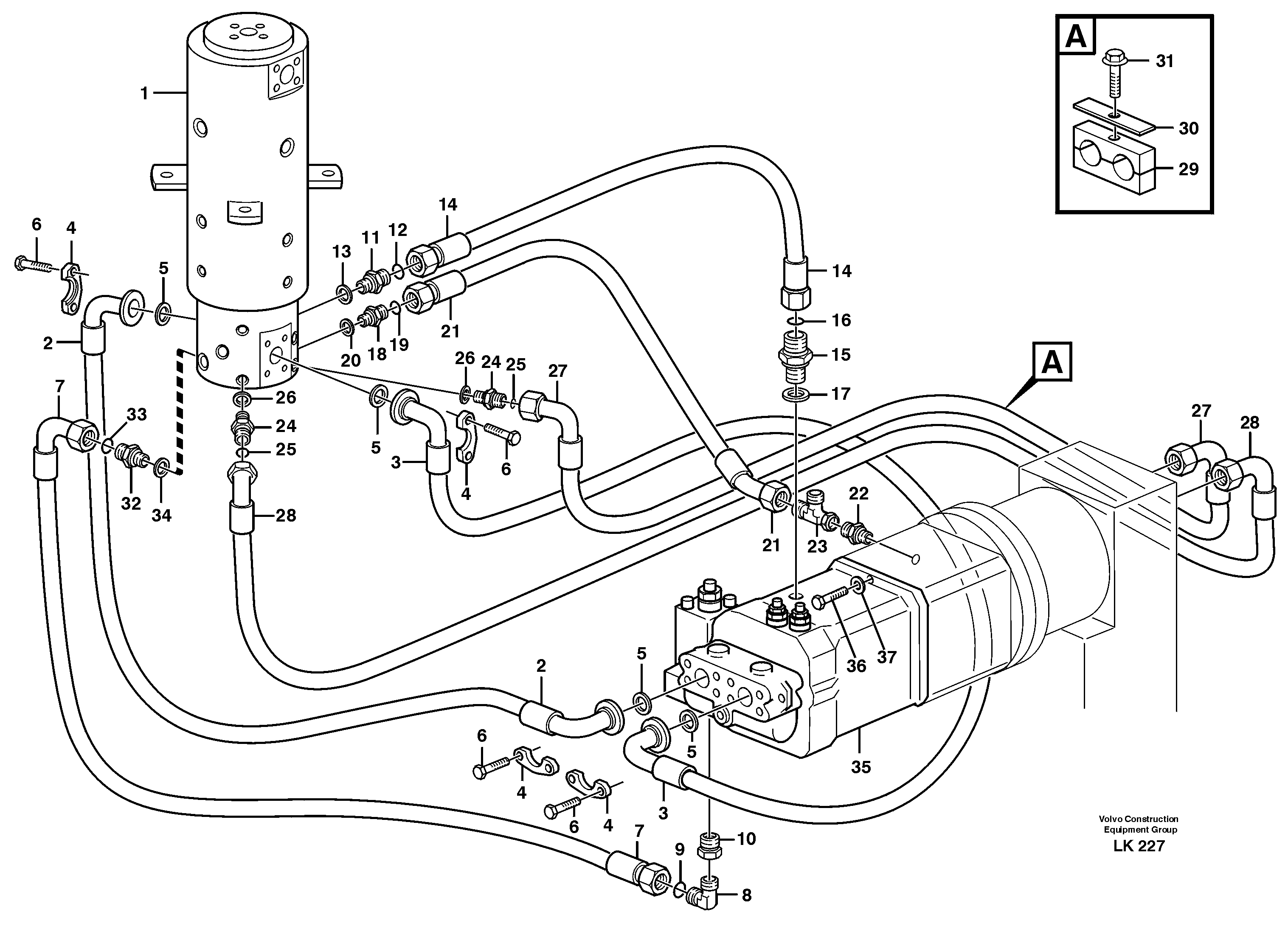 Hydraulic system, transport in undercarrige — volvo parts diagram