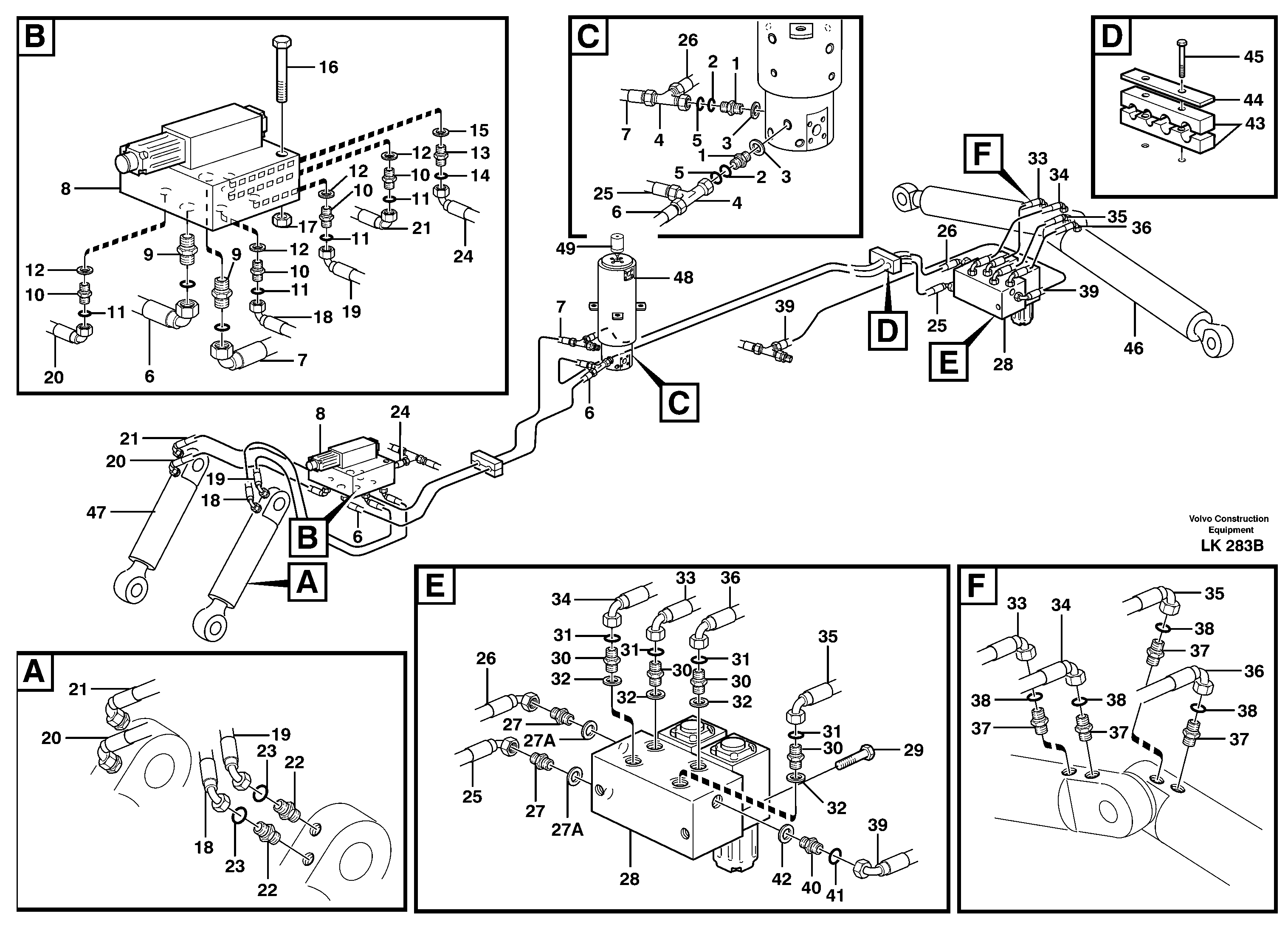 Hydraulic system for dozer blade/support undercarriage  14303097 — volvo parts diagram