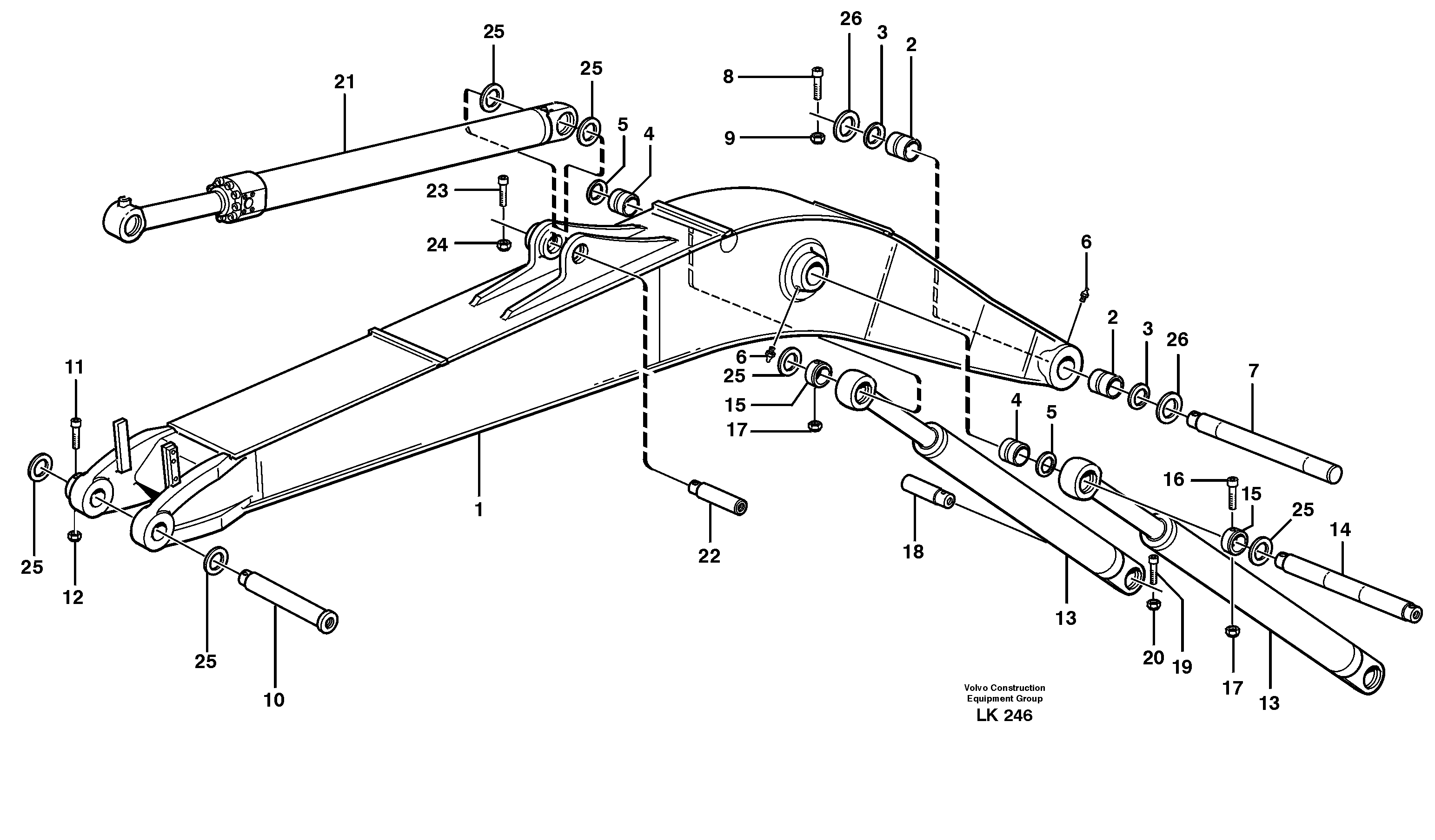 Backhoe boom incl. attachements, 4,5m  14303100 — volvo parts diagram