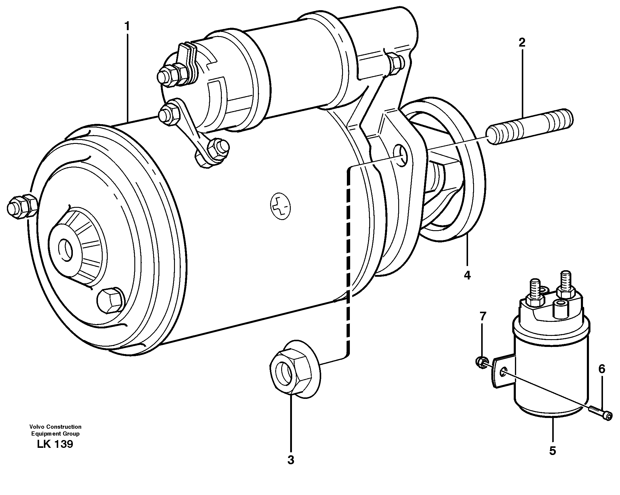 Starter motor with assembling details — volvo parts diagram