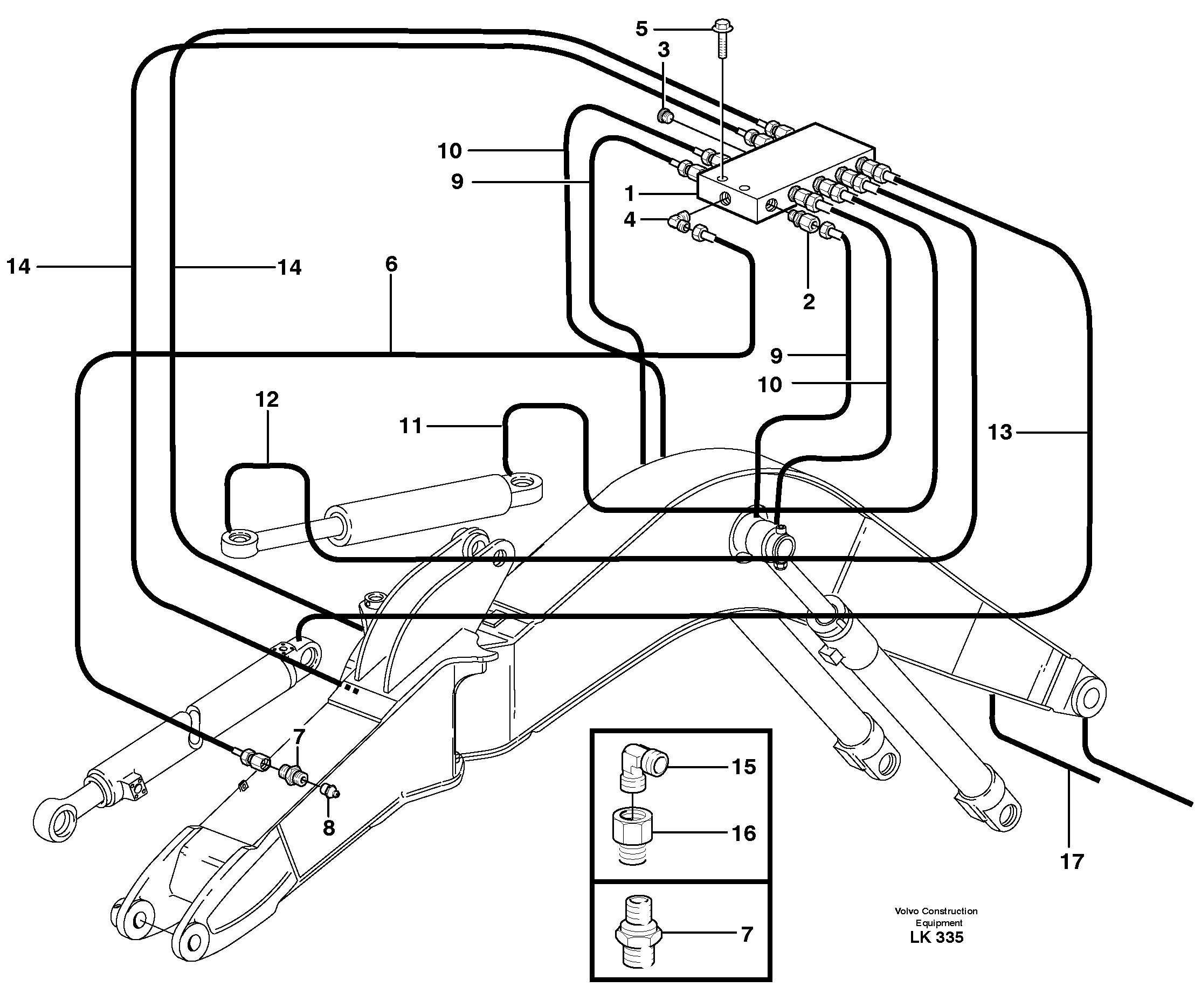 Central lubrication, boom, offset  14303102, 4,7M — volvo parts diagram