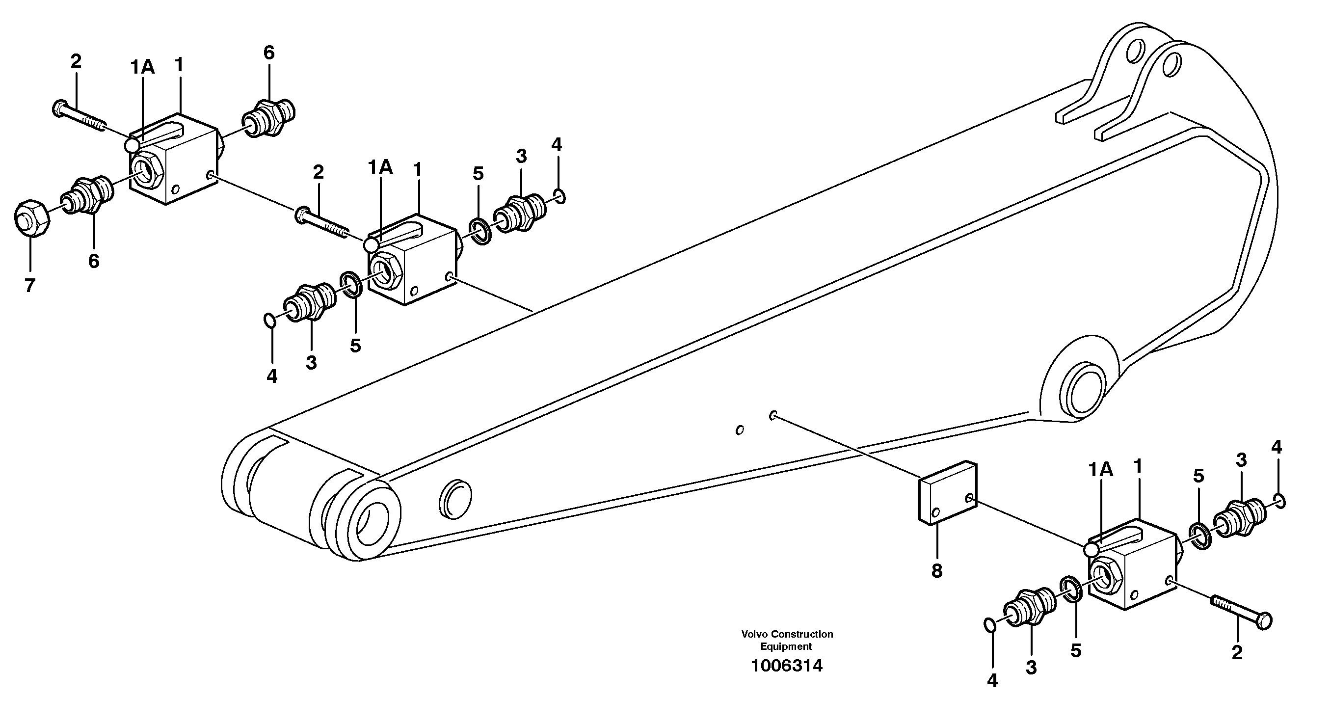 Ball valve for dipper arm  14303046, 14302897 — volvo parts diagram