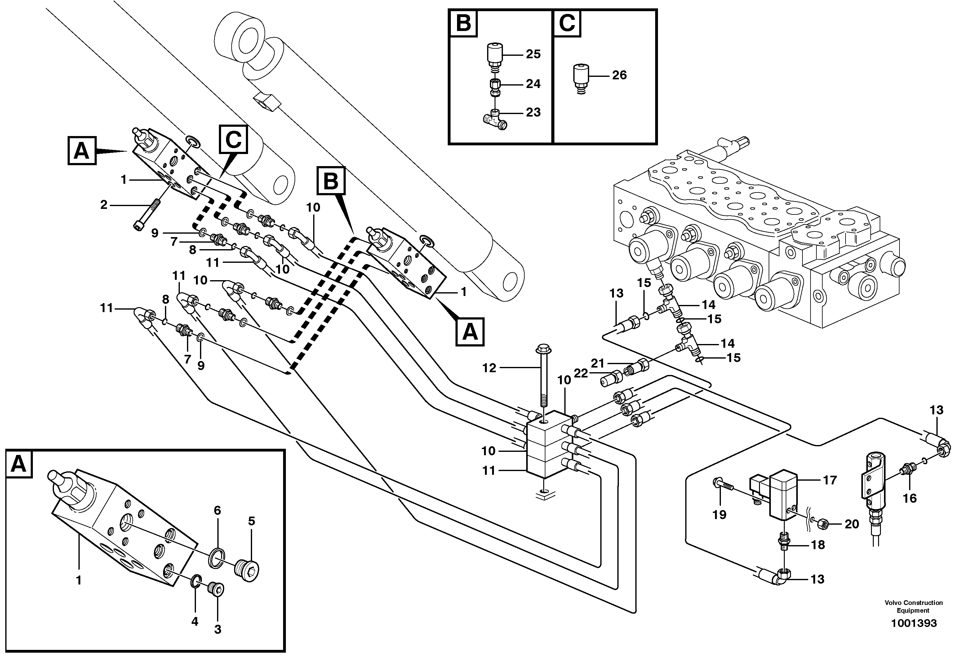 Hose rupture valve, boom cylinder  14303074 — volvo parts diagram