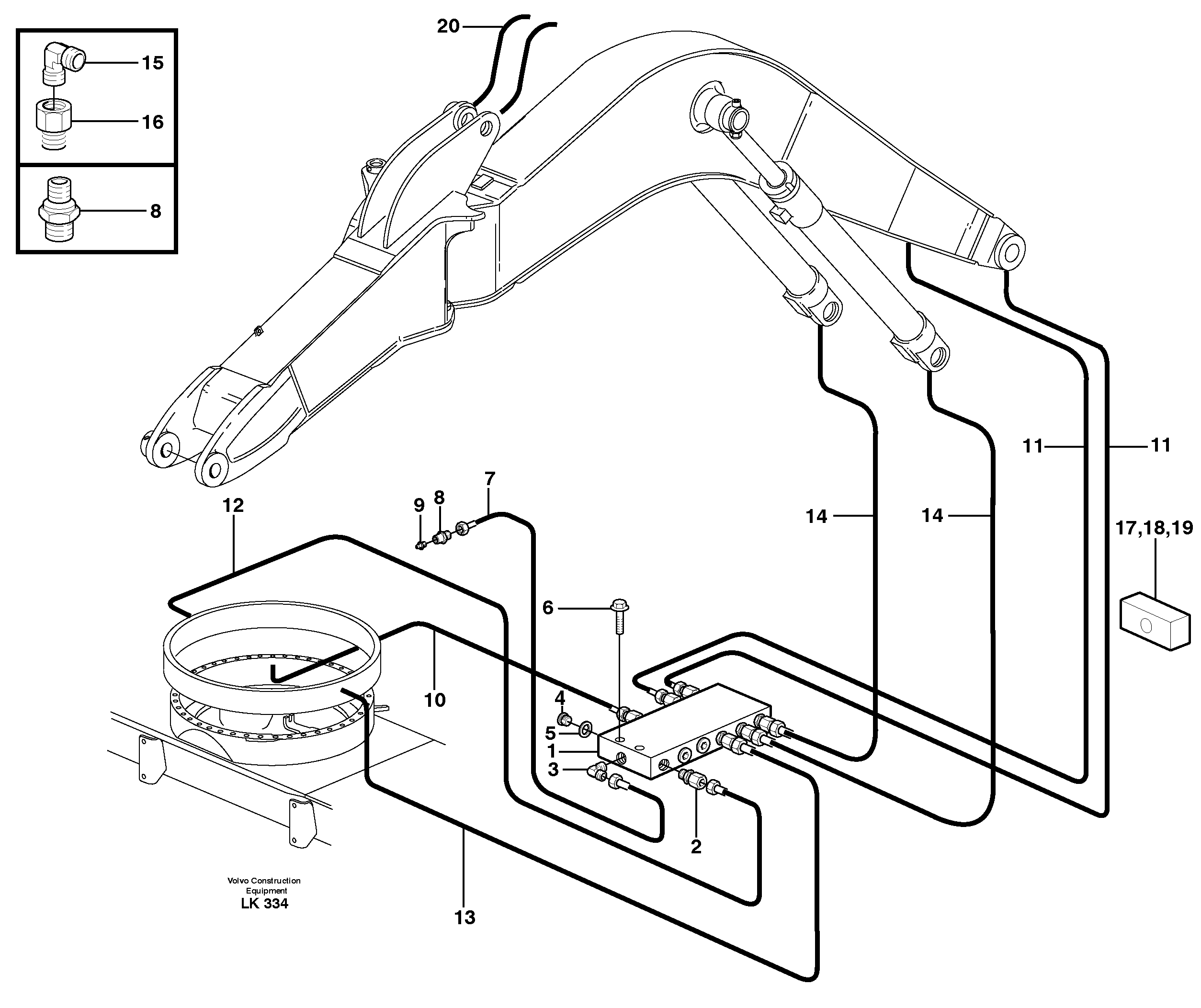Central lubrication, slewing, offset  14303102, 4,7M — volvo parts diagram