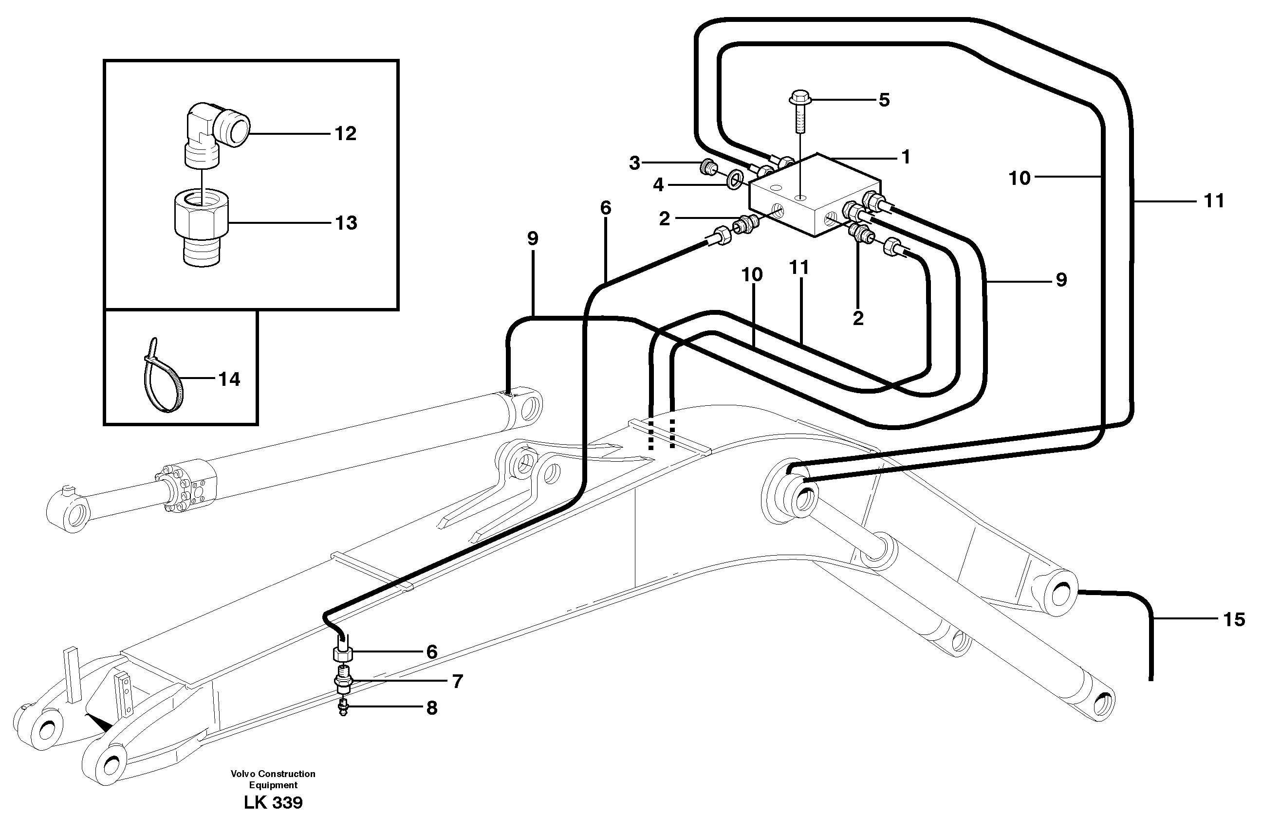 Central lubrication, mono boom  14303100, 4,5M — volvo parts diagram