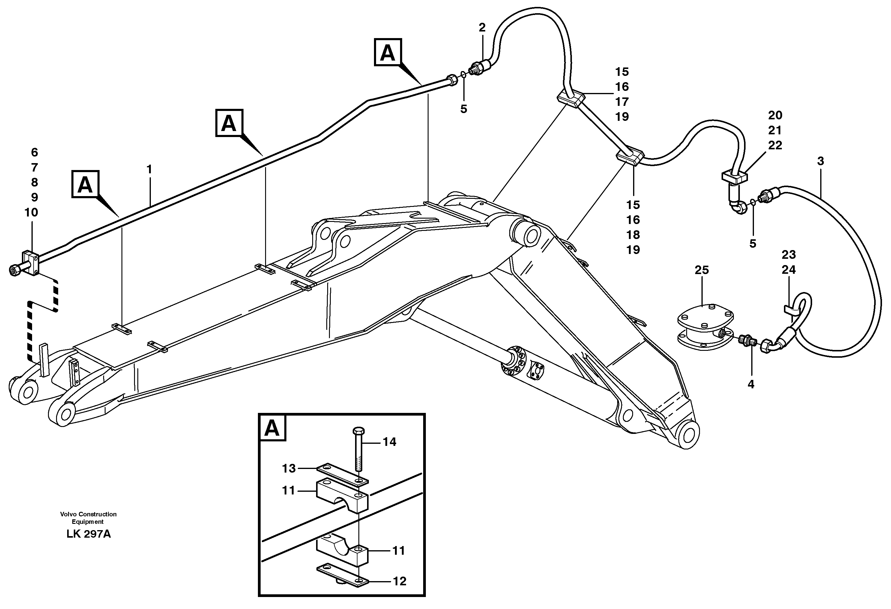 Hammer hydraulics on adjustable boom, return line  14302964 — volvo parts diagram