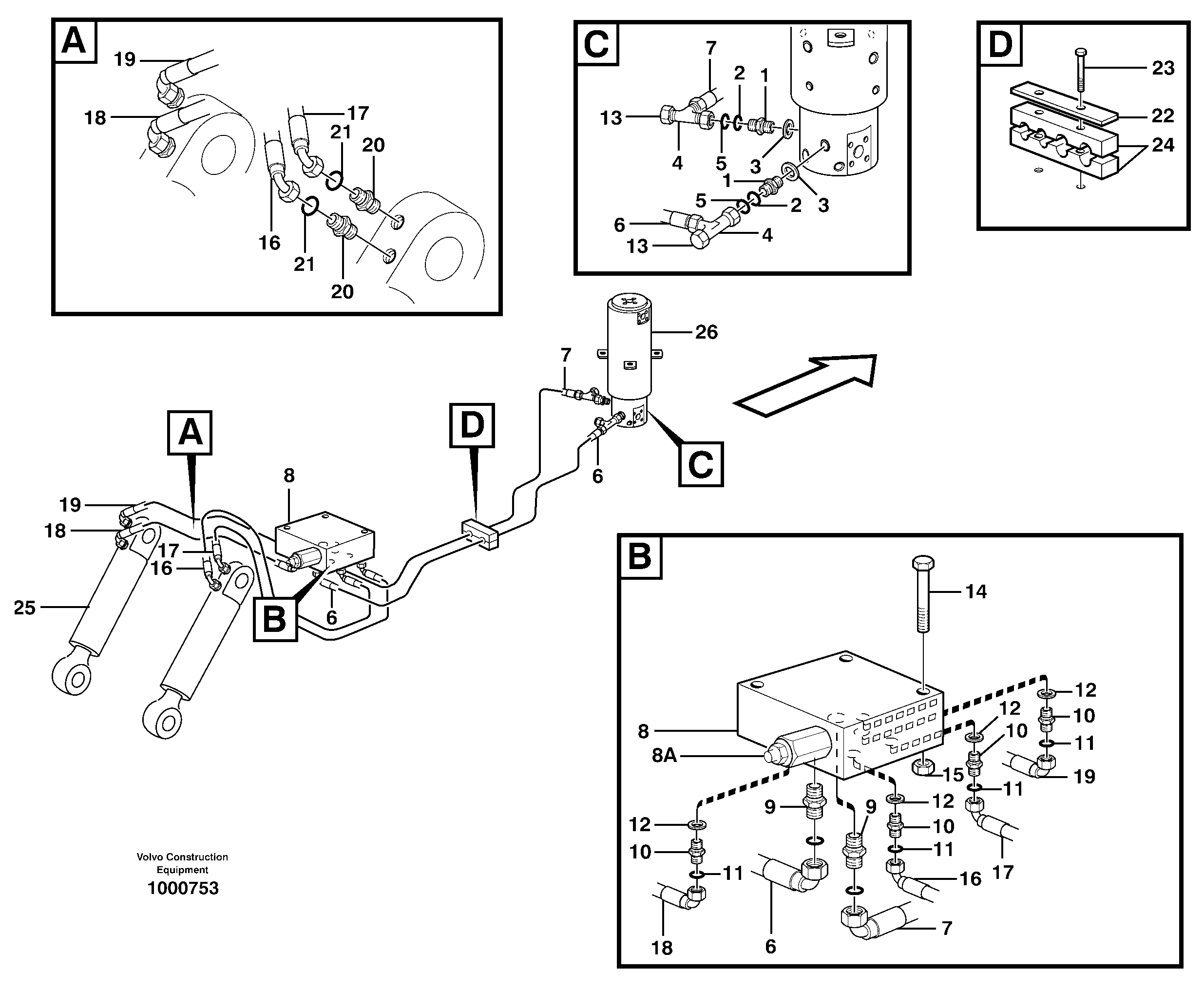 Hydraulic system for support blade, undercarriage  14302776 — volvo parts diagram