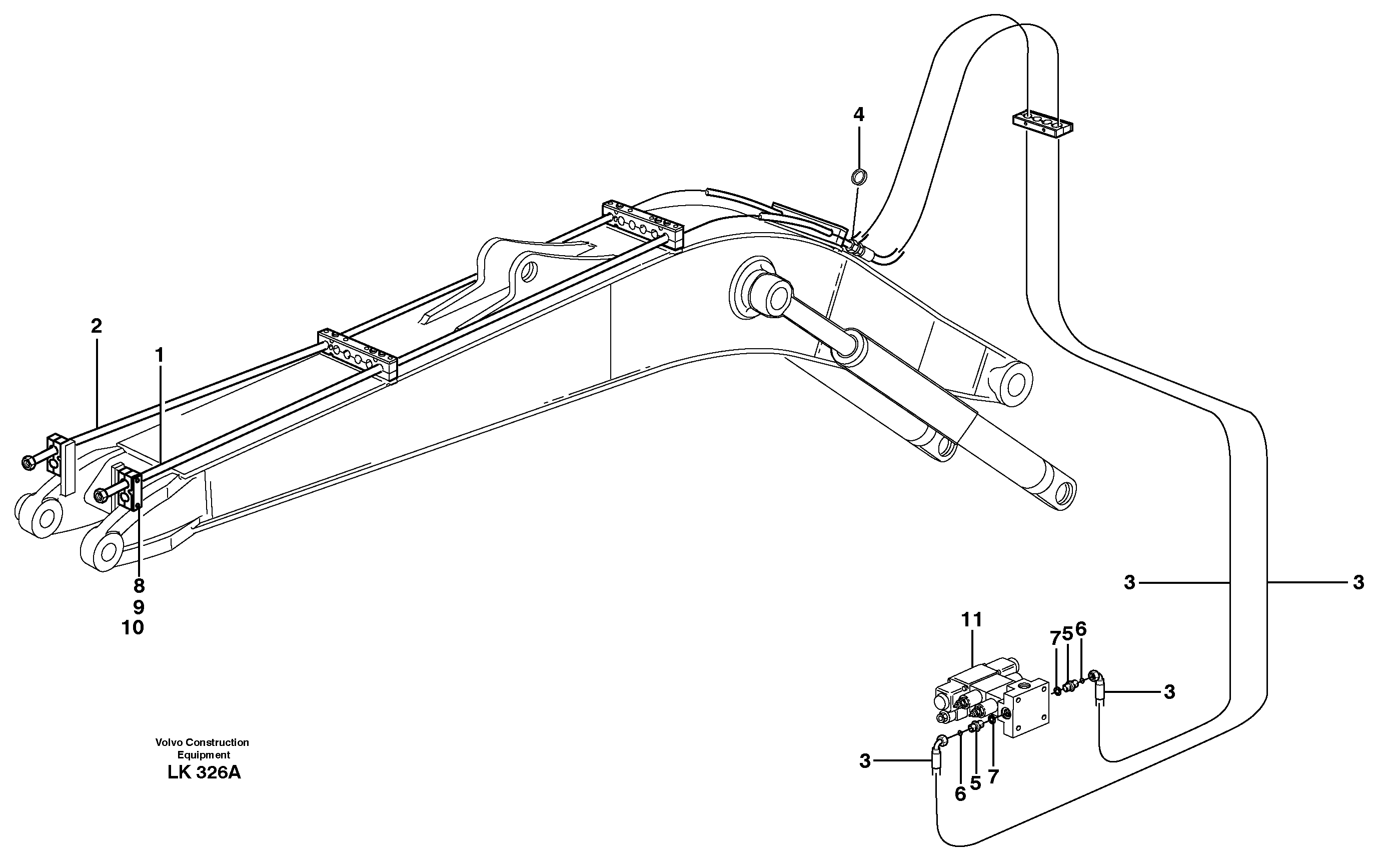 Hydr. equipm. on mono boom, 4,5m,  X3  14303108 — volvo parts diagram